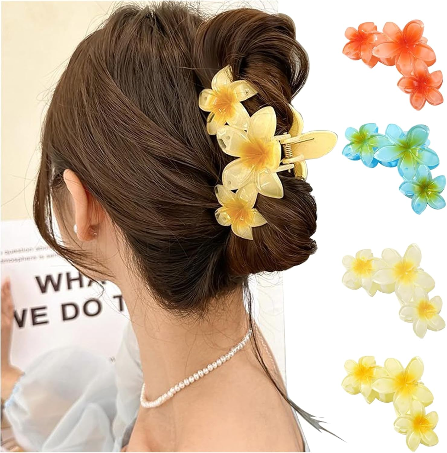 Niaciswe Hawaiian Flower Claw Clips, Pack of 4 Flower Hair Clips, Flower Hair Clips, Large Claw Clips for Thick Hair, Flowers Hair Clip, Large for Washing Face image number 3