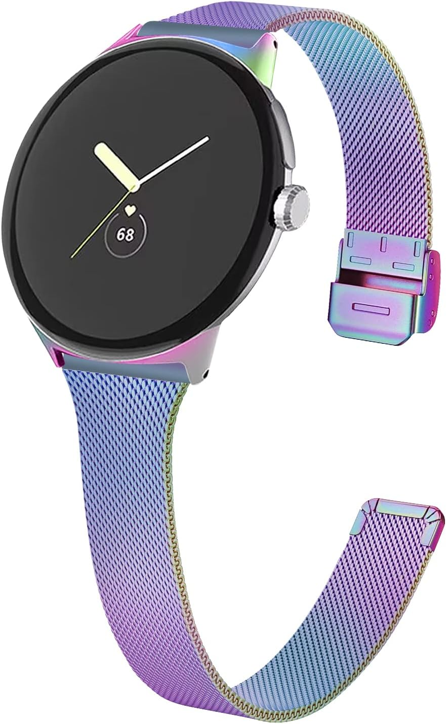 Fitturn Slim Metal Bands for Google Pixel Watch 3 41Mm/Watch 2/Pixel Watch Band Women Men, Grids Thin Stainless Steel Mesh Loop Snap Clasp Strap Replacement for Pixel Watch 3 41Mm/Watch 2/Pixel