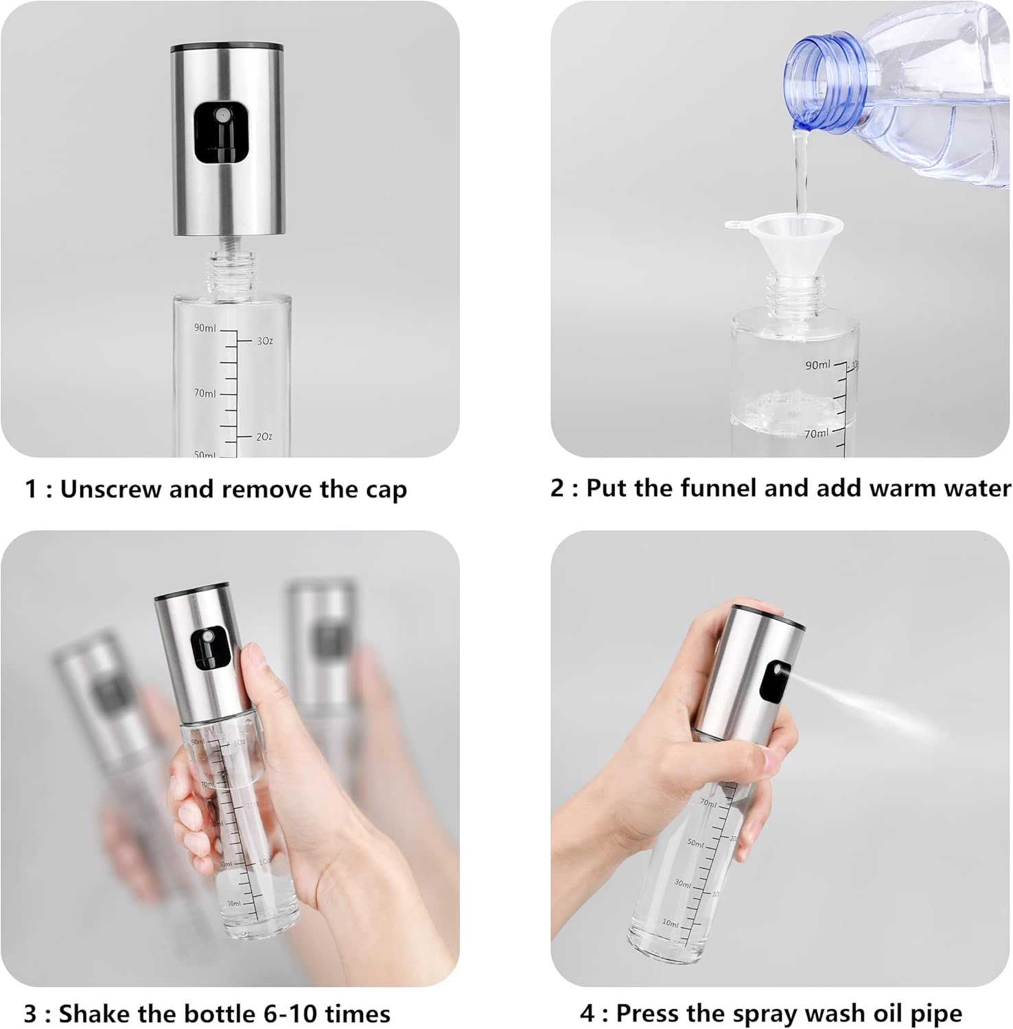 2 Pack Stainless Steel Oil Sprayer Mister for Cooking, Salad, BBQ, Roasting, 200Ml image number 3