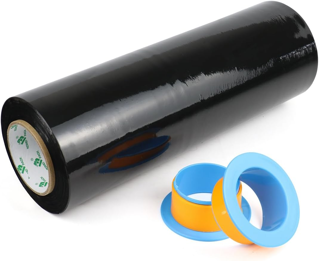 Black Stretch Shrink Wrap Film, Heavy Duty Packaging Stretch Film for Shipping, Moving, Pallet, 1 Roll with 1 Pair Hand Saver,15 Inch X 1476Ft, 70 Gauge,Bomei PACK image number 1