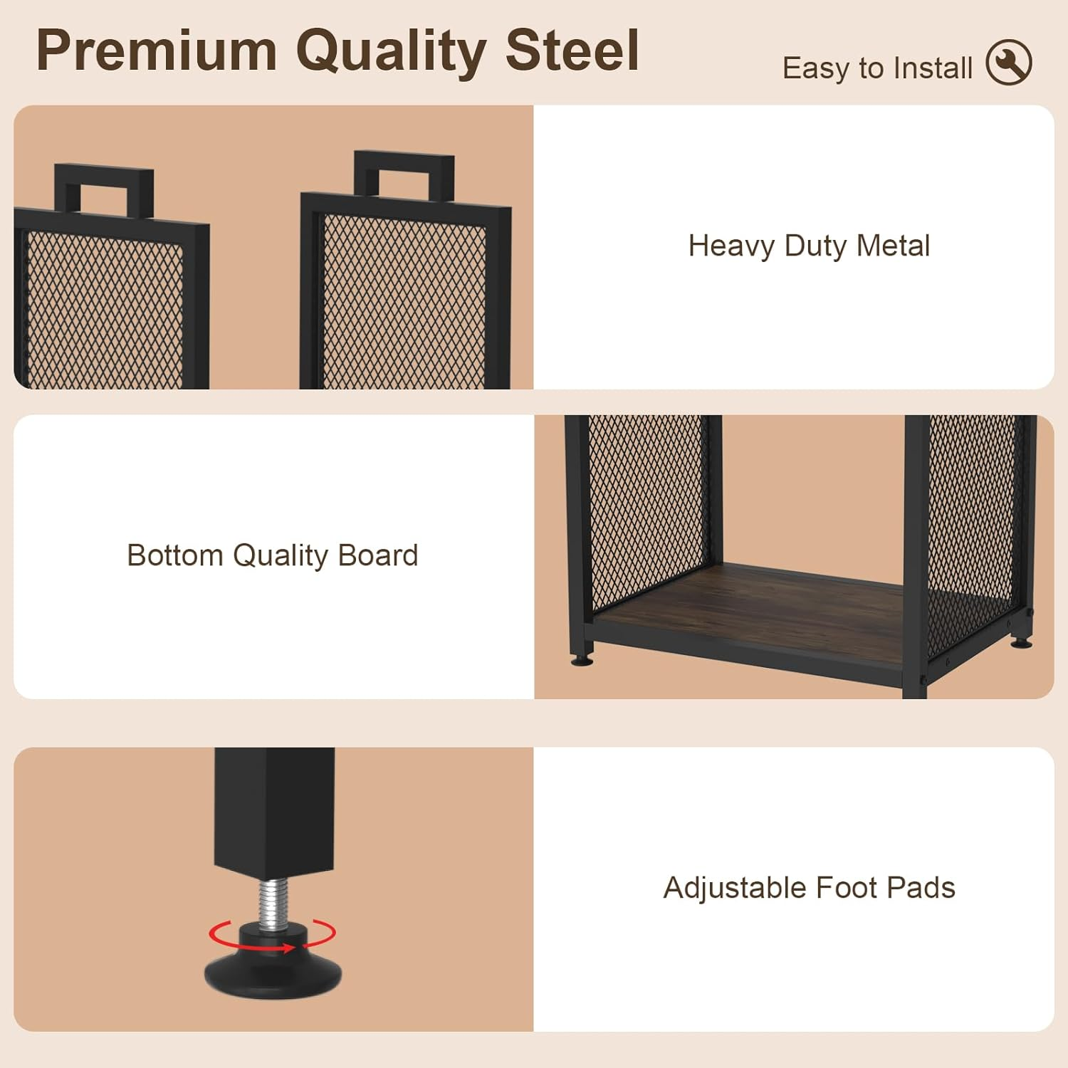 Firewood Rack for Indoor, Heavy Duty Fire Wood Racks Holder, 17.32" Metal Wood Storage Log Holder with Leather Carrier, Small Firewood Stand for Fireplace Patio Deck, Black image number 1