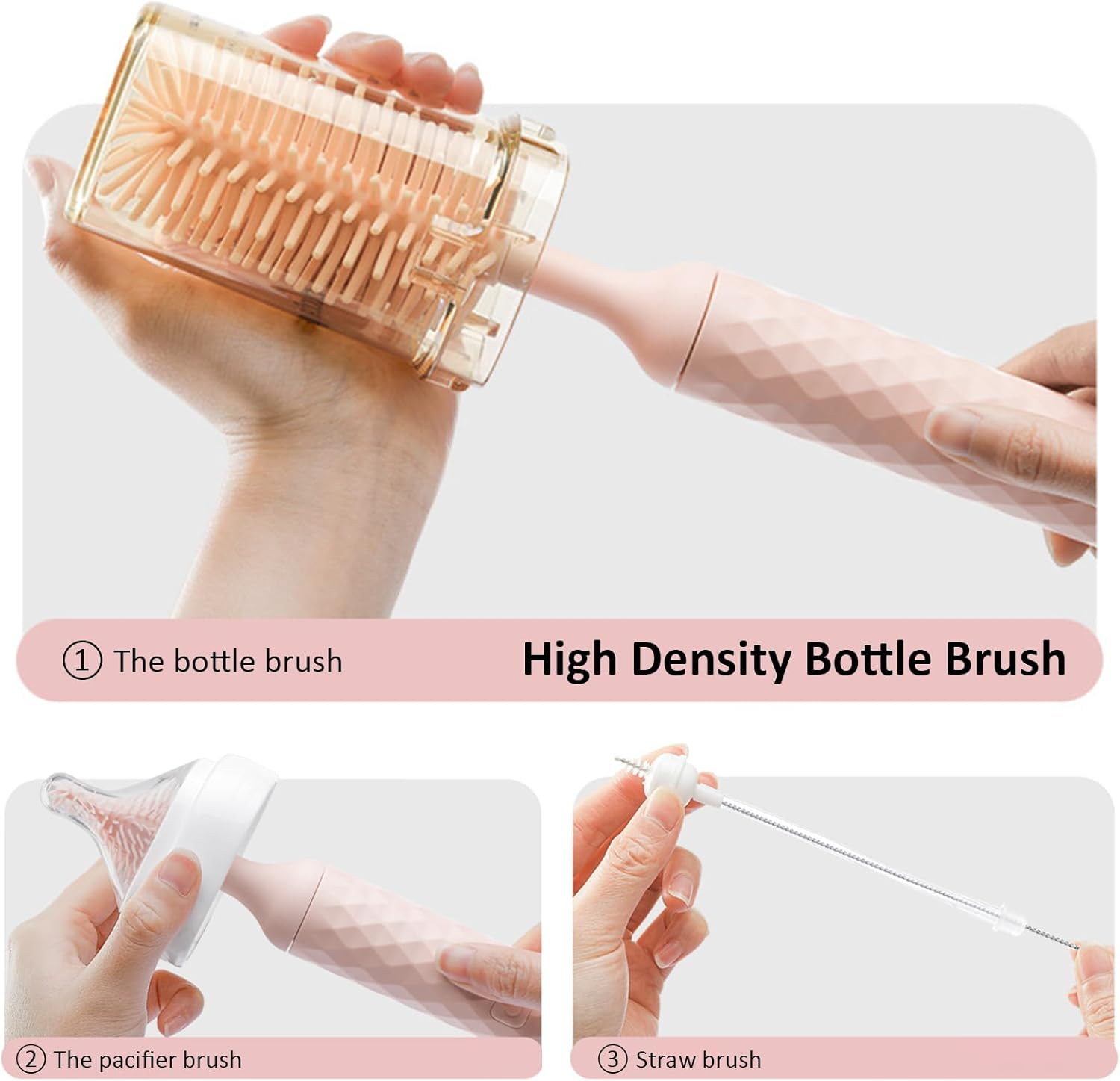 Baby Bottle Brush Set Electric Bottle Brush with Silicone Nipple Brushes Straw Cleaner Rechargeable Water Bottle Cleaner for Pregnancy New Mommy and Daddy (Pink) image number 6