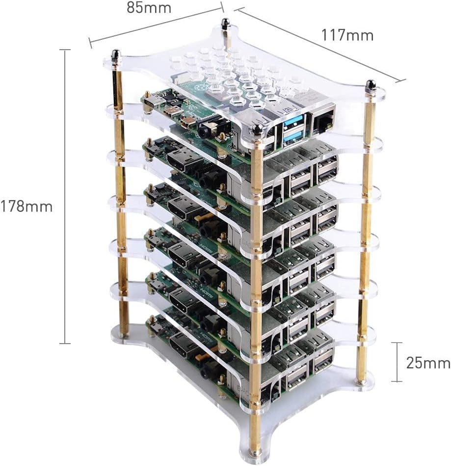 Geeekpi 6-Layers for Raspberry Pi Cluster Case, Rack Case with Raspberry Pi Heatsinks Stackable Case Stack Enclosure for Raspberry Pi 4/3/2 Model B, for Raspberry Pi 3 Model B+ (Clear) (Clear) - Brown image number 3