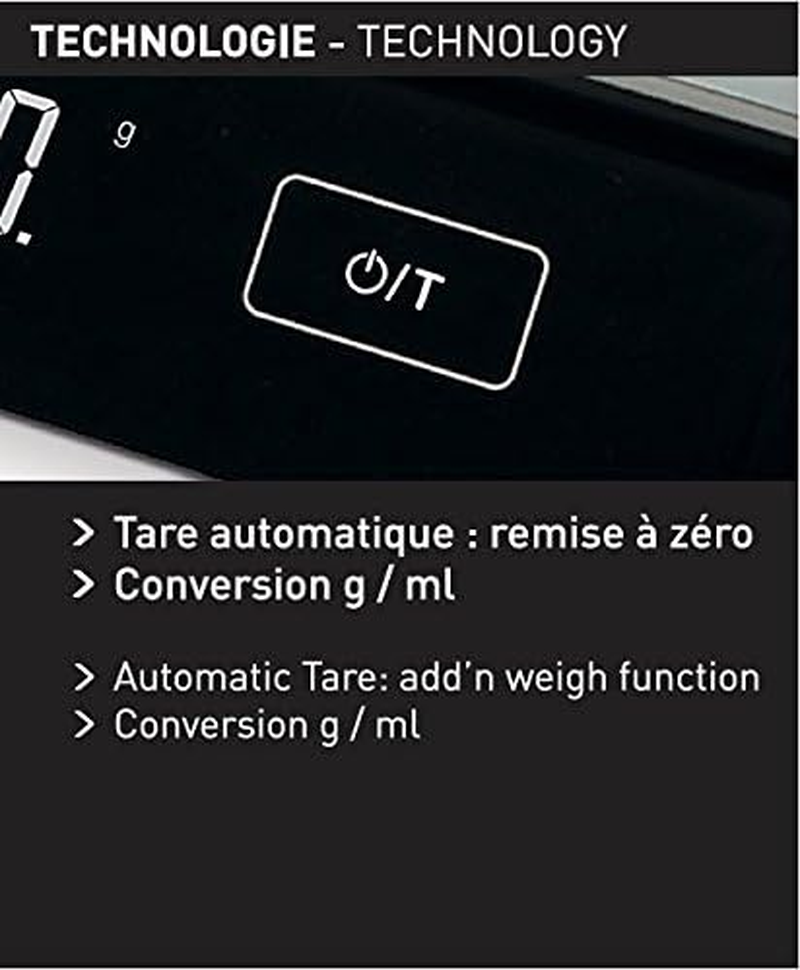 Terraillon 13792 Macaron Kitchen Scales, Tare, Liquid Conversions, Anti-Dust Coating, 10 Kg Capacity, Supreme, Silver/Black, Stainless Steel image number 1