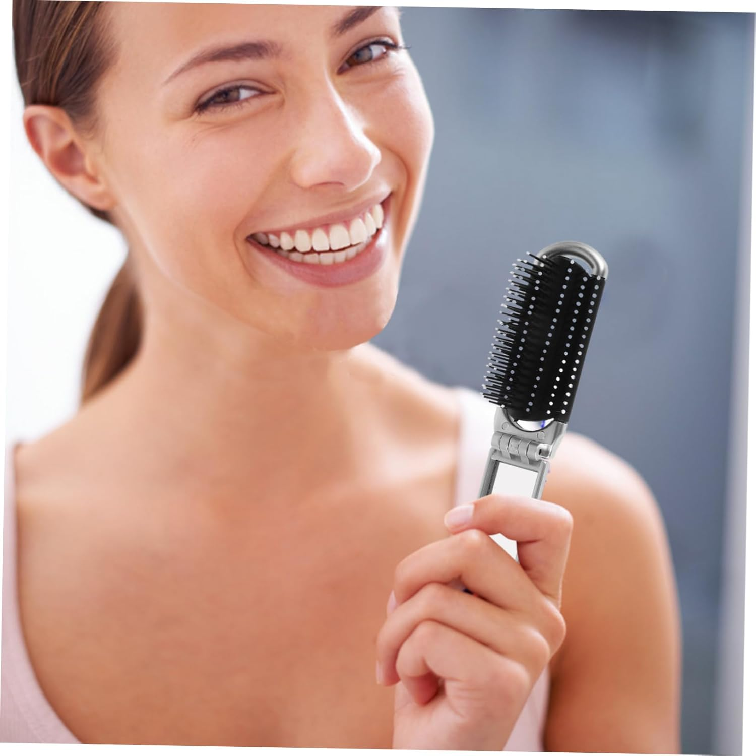 Ipetboom Folding Mirror Comb Hair Comb Travel Brush Detangling Brush Compact Mirror image number 3