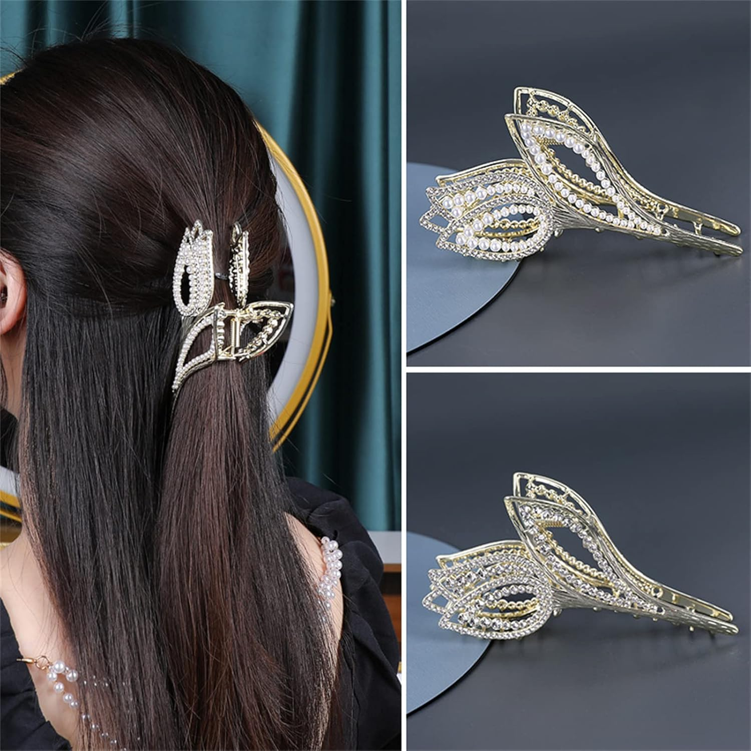 2022 Woman Hair Clips, Girls Women Hair Accessories, Tulip Pearl Hairpins, Strong Hold Claw Clips,Pearl Tulip image number 3