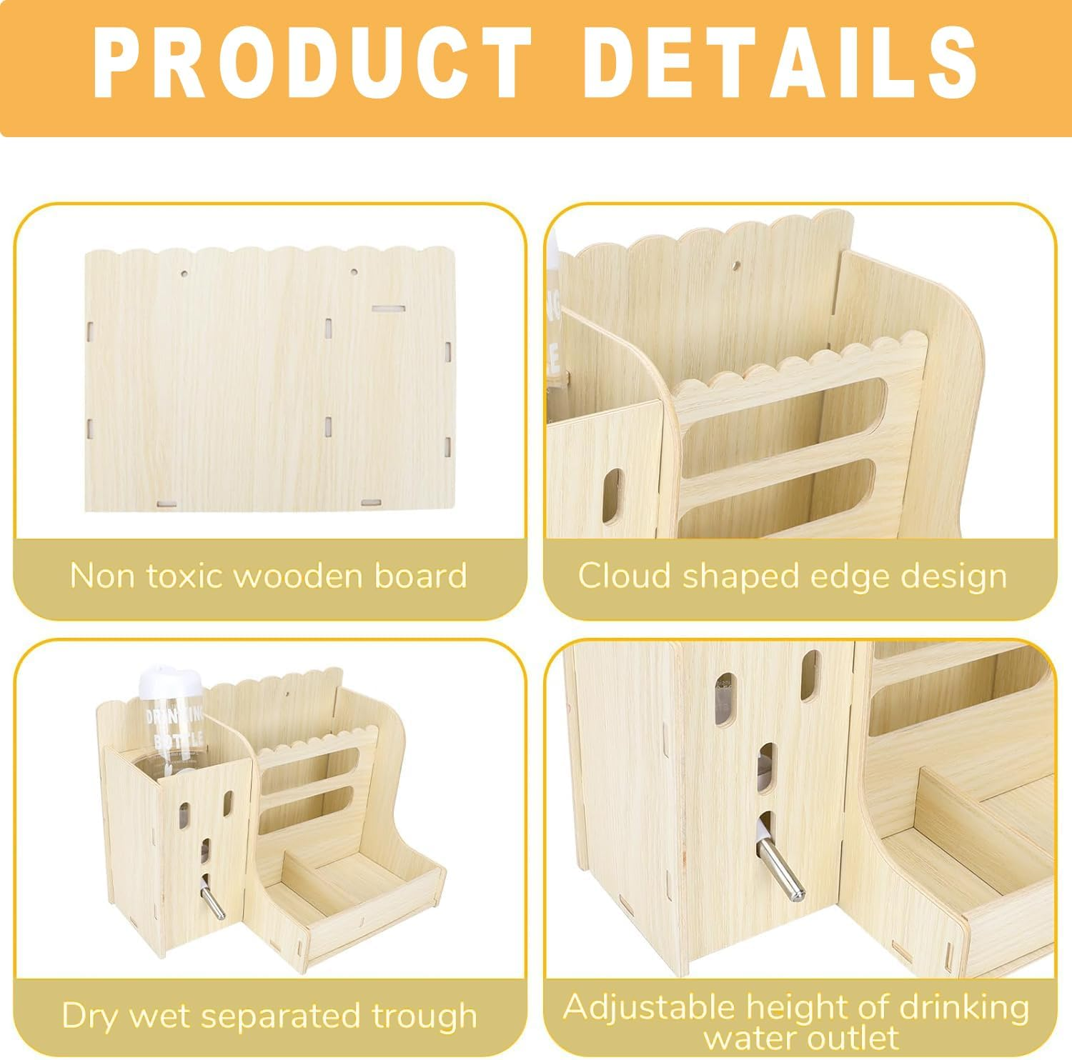 Wooden Hay Feeder for Small Pets Guinea Pig Feeder Rabbit Guinea Pig Chinchilla Multi-Function Kettle Grass Stand Non-Toxic Wooden Hamster Hay Feeder for Bunny Guinea Pig Chinchilla image number 5