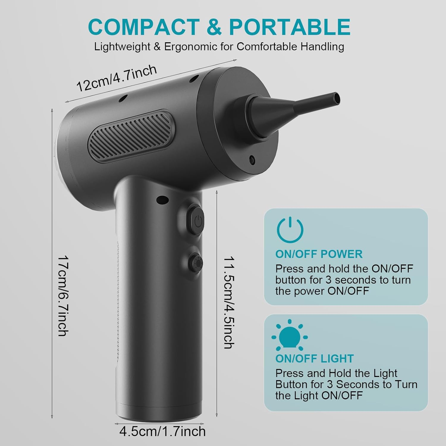 Compressed Air Duster, Rechargeable Electric Air Duster for PC with Led Light, 3 Speeds Max 91000RPM Cordless Air Blower for Keyboard Laptop Car Office Sofa image number 5