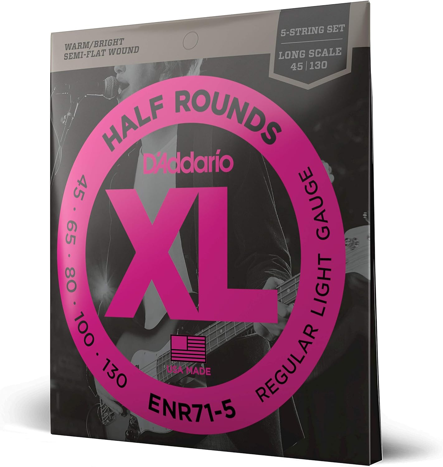 D'Addario XL Half Rounds Bass Guitar Strings - ENR71-5 - 5 String - Long Scale - Regular Light, 45-130 image number 2