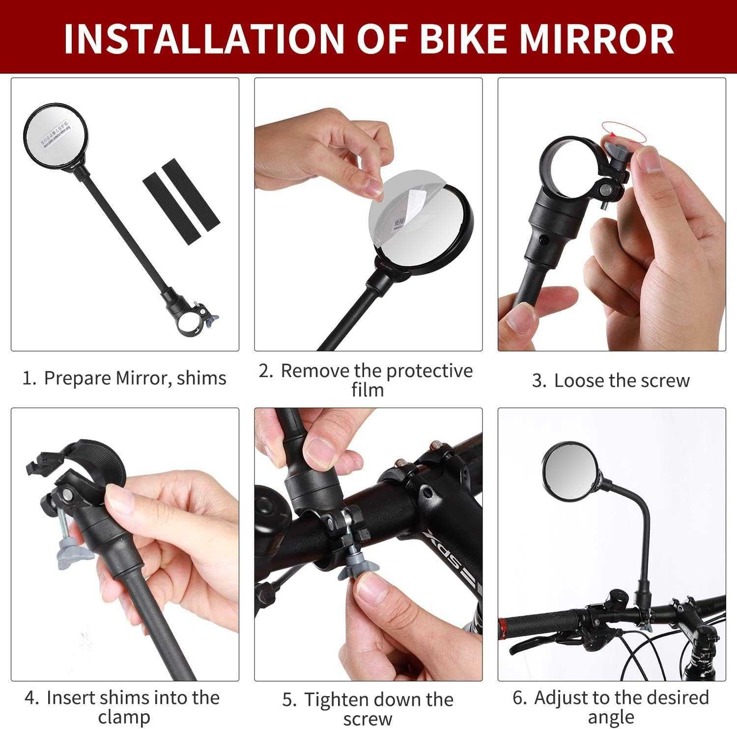 Bike Mirrors Handlebar Mount, Adjustable Rotatable Bike Rear View Glass Mirror, Wide Angle Acrylic Convex Safety Mirror Universal for Mountain Road Bike,Electric Vehicle, Motorcycle image number 5