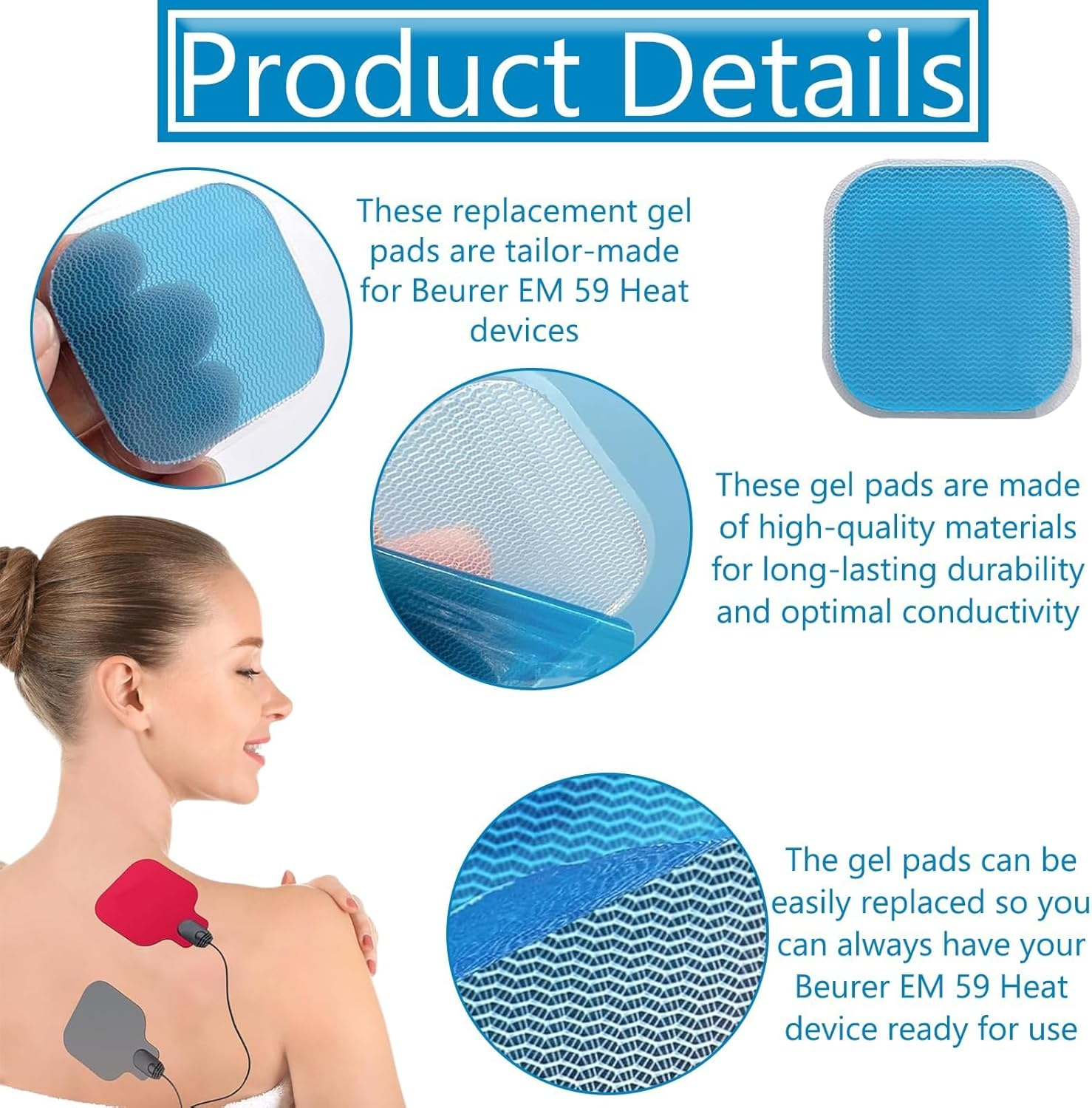 Pack of 20 Replacement Gel Pads, 45 X 45 Mm Electrode Pads for Abdominal Trainer, Applicable to Beurer-Em 59 Gel Pads Replacement Sets, Replacement Gel Pad Compatible with EM 59 Heat Digital TENS image number 1