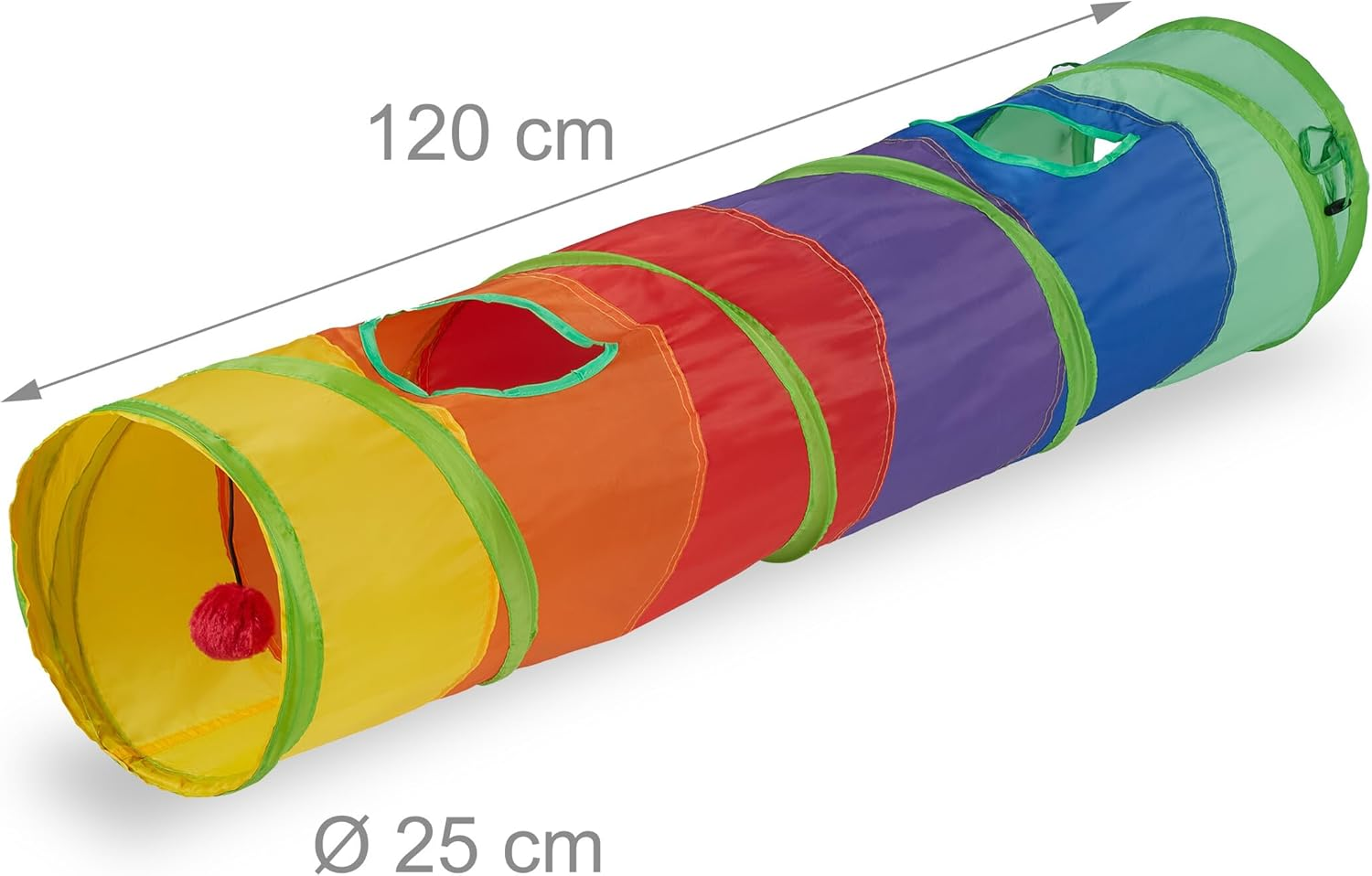 Relaxdays Cat Tunnel Foldable 115 X 25 Cm with Holes & Carry Bag, Interactive Cat Play Tunnel, Colourful image number 6