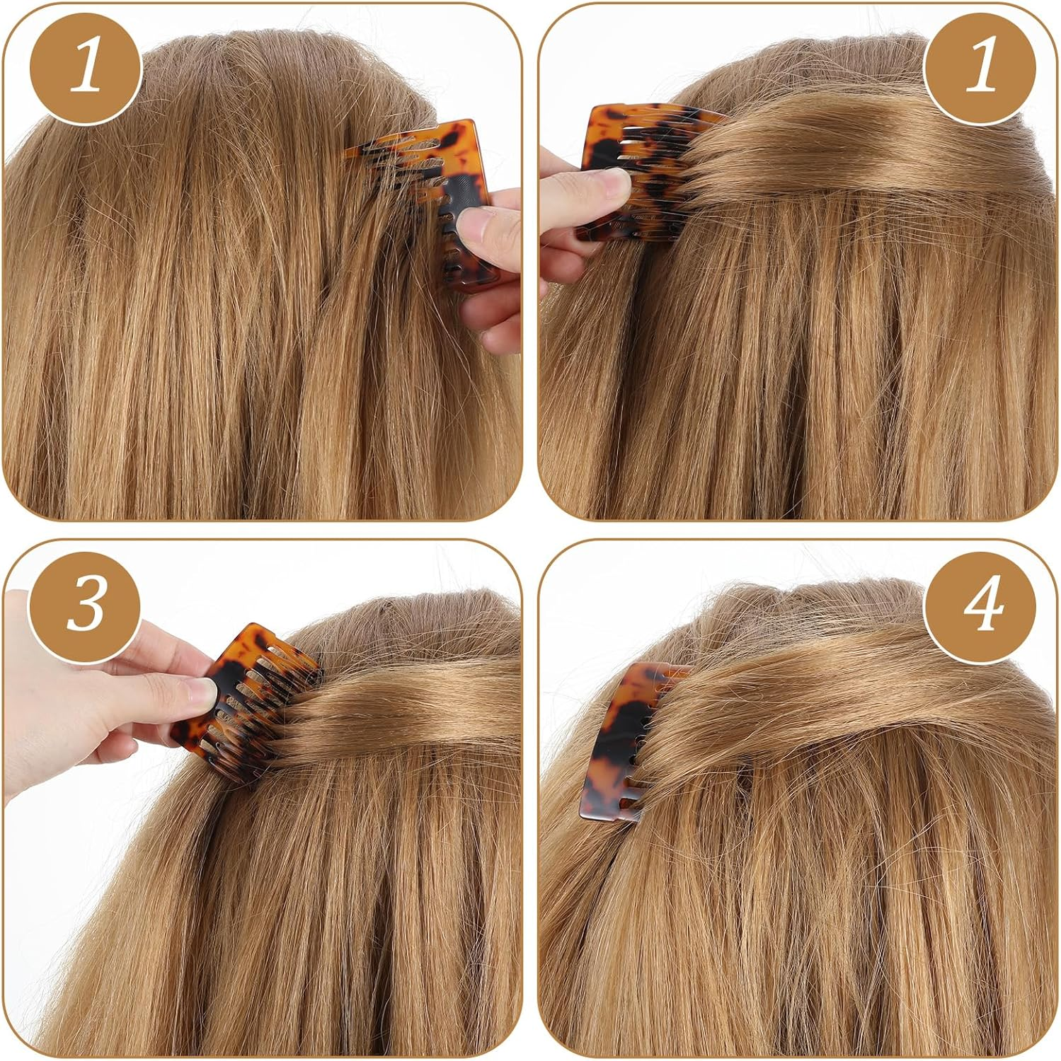 Hair Comb for Clip-On 4-Piece Mini Side Comb Set Vintage French Side Combs Slat Comb Hair Clip Small Split Tooth French Hair Comb Made of Cellulose Acetate image number 6