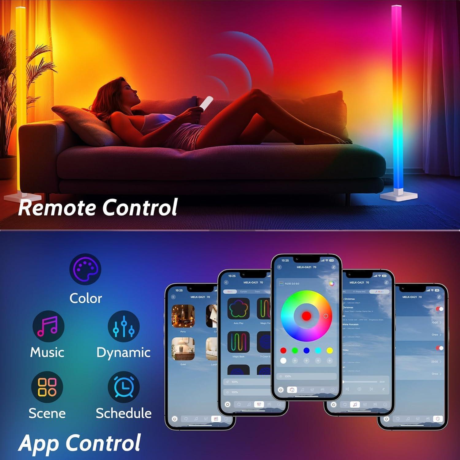 YUTONG ICRGB Corner Floor Lamp, DIY Smart Corner Lamp with Music Sync and 16 Million Colorstimer Setting - with App/Remote,Color Changing Standing Floor LED Lights for Bedroom Living Room Decor image number 2