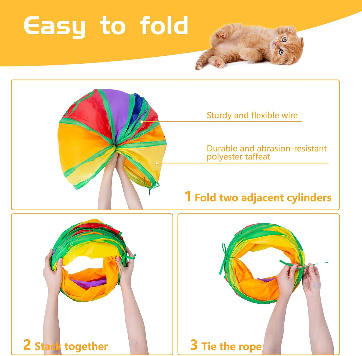 Sheldamy Cat Tunnel, S-2-Way Cat Tunnels for Indoor Cats, Collapsible Cat Play Tunnel, Interactive Toy Maze Cat House with 1 Play Ball for Cats, Puppy, Kitty, Kitten, Rabbit (Multicolor) - Blue,Multicolor image number 2