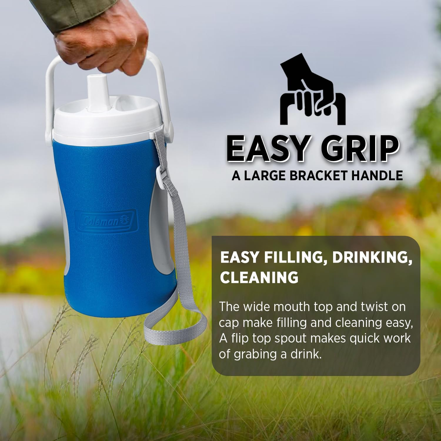 Coleman Performance Cool Bottle 1.8 L Cool Box, 1.8 L, Thermos Flask, Water Dispenser, Cooling Bin for Drinks, Blue, One Size