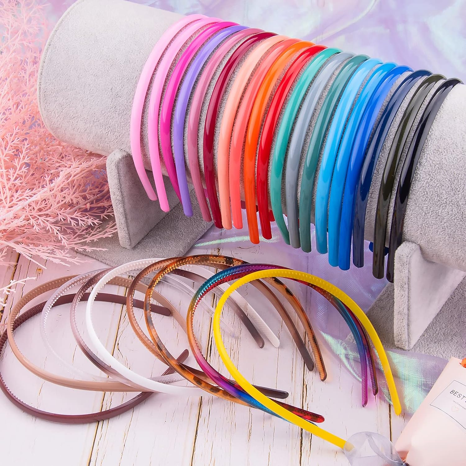 Duufin 30 Pieces Plastic Headbands, Thin Plain Plastic Headband with Teeth, Colorful Plain Headbands 0.8Cm, for Girls and Women, 30 Colors image number 3