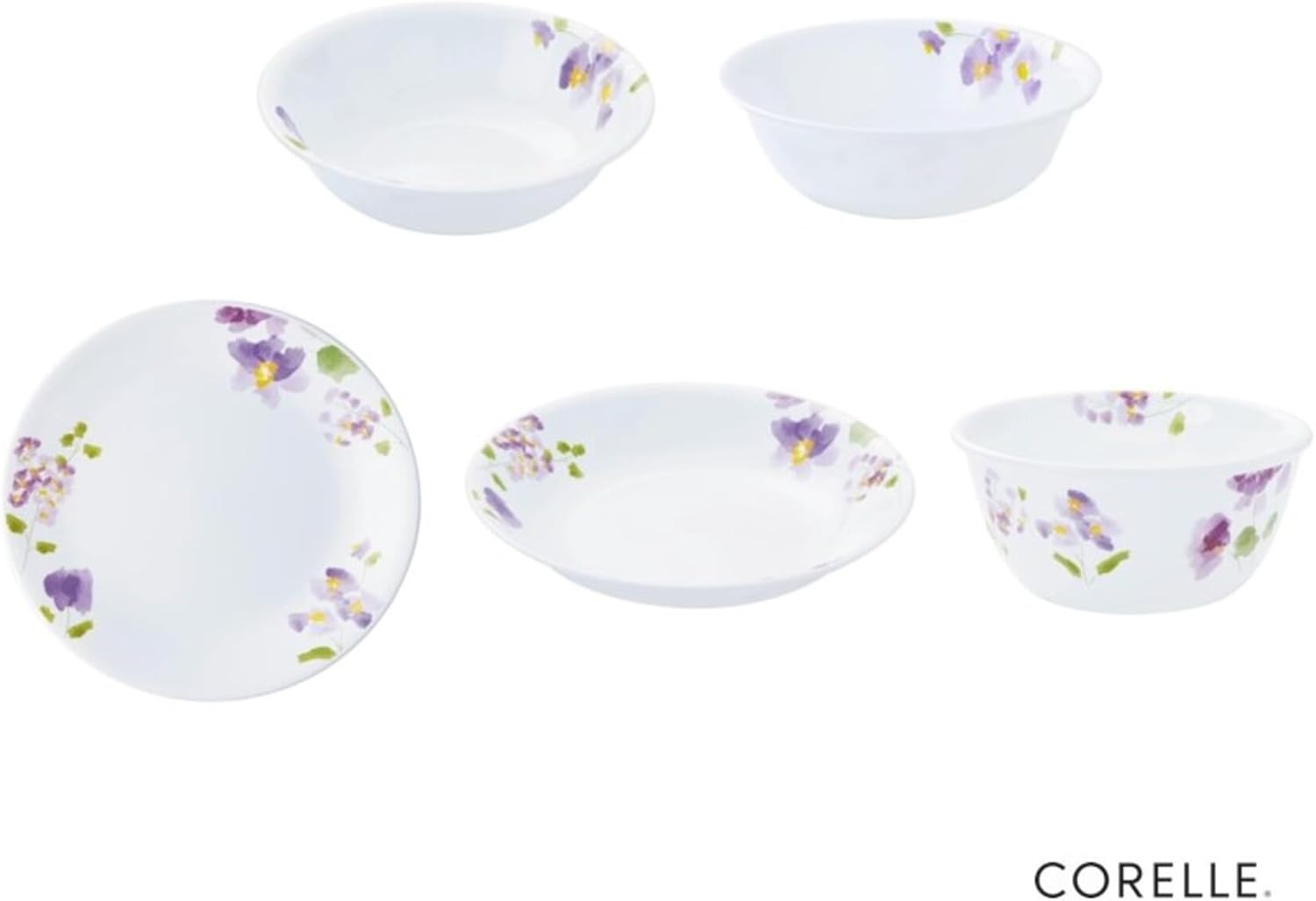 Corelle CP-8941 5-Piece Set, Medium Plate, Deep Plate, Small Bowl, Various Bowl, Break-Resistant, Lightweight, Microwave Safe, Oven Safe, Dishwasher Safe, Daily, Violet Mist image number 6