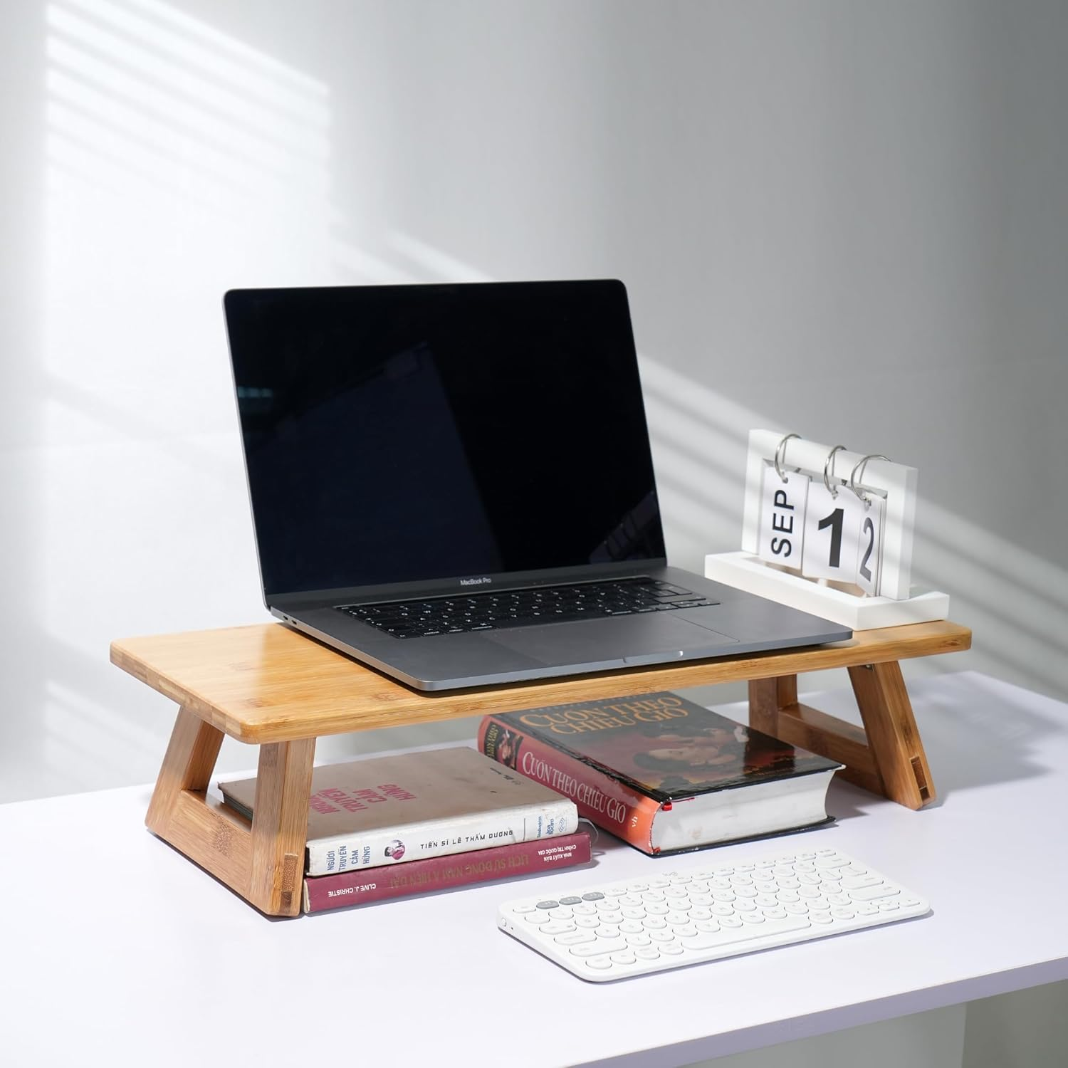 Monitor Stand, Monitor Riser with Storage for Computer Desk, Desktop Organizer Stand for Computer, Laptop, Printer, Bamboo (Medium 60 Cm) image number 2