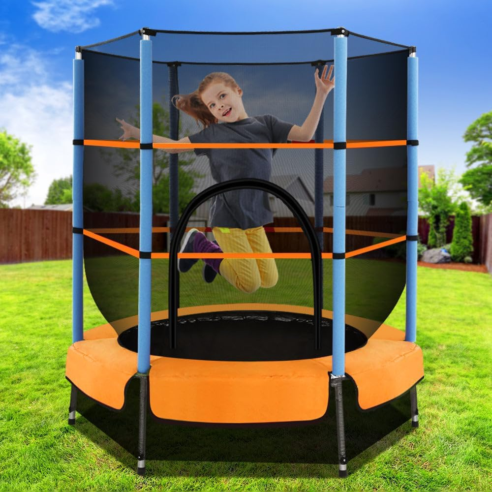 Everfit Trampoline for Kids Rebounder round Mini Trampolines, Outdoor Bouncing Children Gift, Step Ladder Enclosure Safety Net Cover Family Christmas Birthday - Multi-Coloured 4.5Ft image number 2