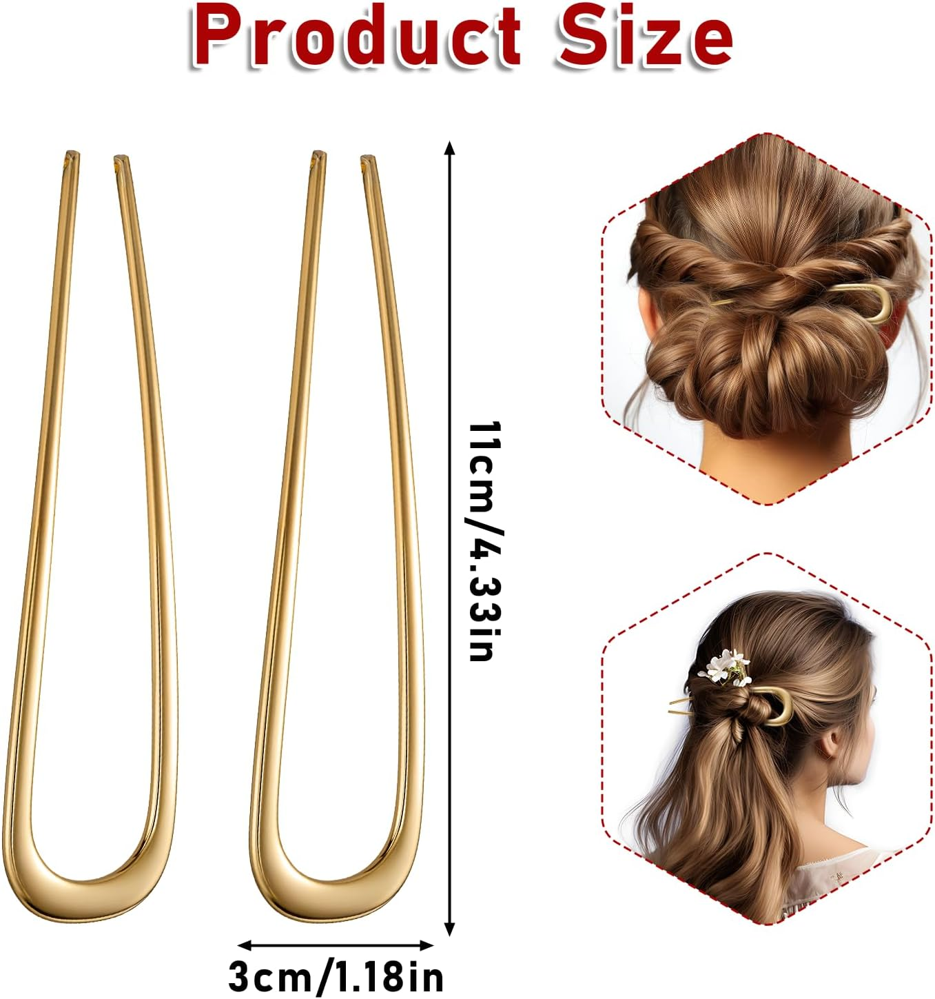 2 Pieces French Twist Hair Pins, U Shaped Hair Pins for Thick Hair, French Hair Pins for Women, Bun Pins for Hair, Chignon Hairpin Tool for Girls, Hair Types, Styling Accessories image number 1