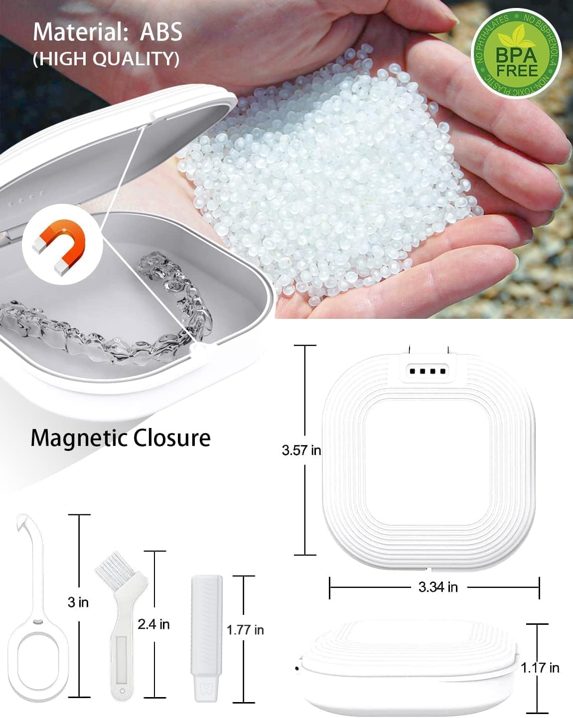 Retainer Case with Mirror, Slim Aligner Case with Vent Holes, Compatible with Invisalign, Mouth Guard Case, Cute Retainer Case with Retainer Removal Tool, Chewies and Brush, White image number 6