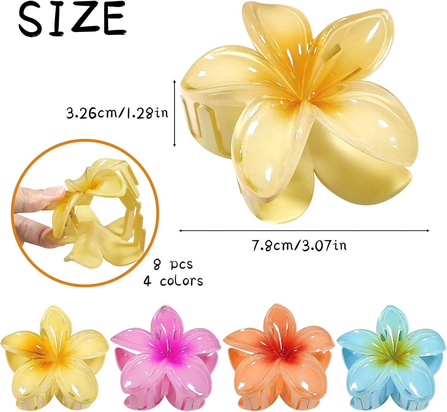 JASFLY Pack of 8 Flower Hair Clips, 4 Colours, Flower Hair Clips, Non-Slip Flower Hair Clips, Flower Hair Clip Can Be Used on Girls, Women, Thick and Thin Hair (8 Cm) image number 4