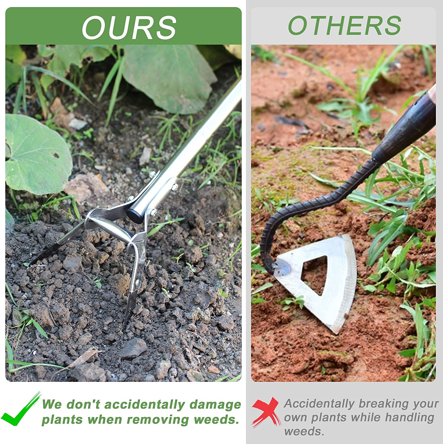 BARAYSTUS Garden Hoe for Weeding Long Handle Hula Hoe Stirrup Hoe Garden Tool Stainless Steel Poles Adjustable Long Handle Weeding Hoe, 55.9 INCH