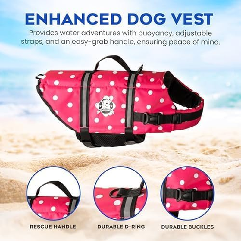 Paws aboard Dog Life Jacket - Keep Your Canine Safe with a Neoprene Life Vest for Swimming and Boating - Available in Different Sizes, Color and Design to Choose - Pink & White Polka Dot, Medium image number 6