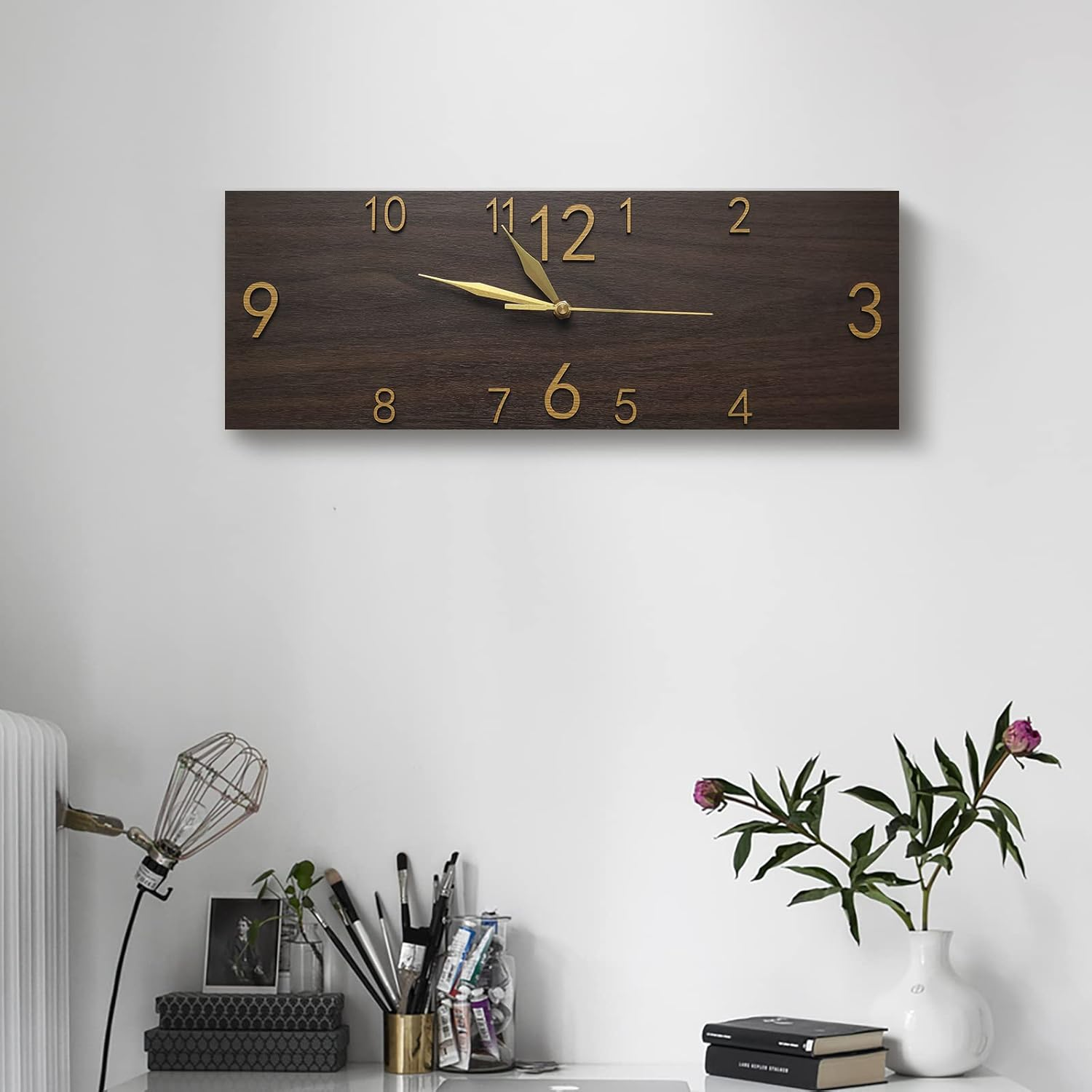 KOLYMAX Rustic Wall Clock Silent Non-Ticking, Frameless Art Wall Clocks Farmhouse Wall D&eacute;cor，Rectangle Handmade Clocks Decorative for Home Living Room Kitchen Office, Battery Operated image number 4