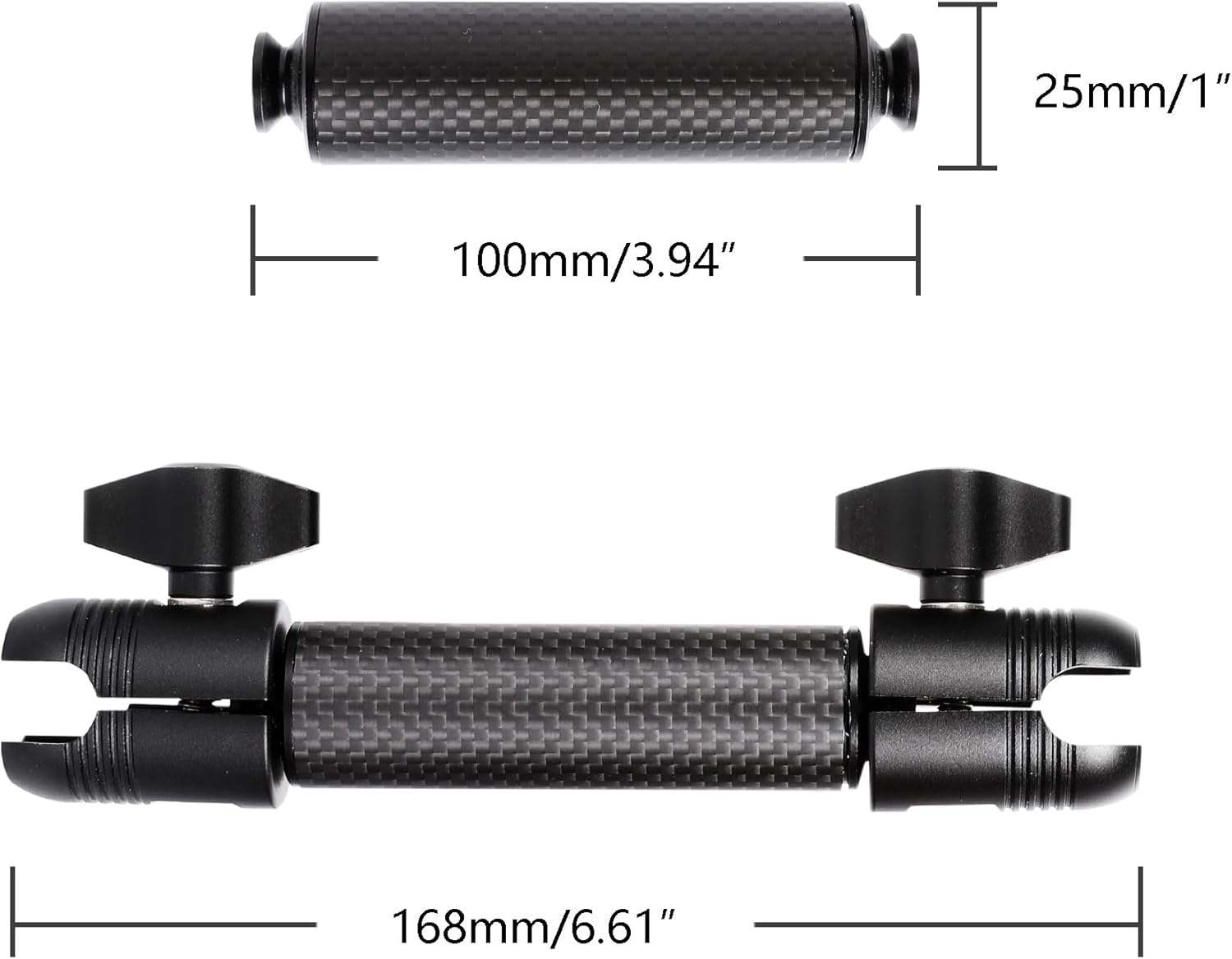 Carbon Fiber Expansion（5.9"/15Cm） Double Socket Arm for 1"/25Mm Ball Powerful Clamp，Compatible with RAM B Size Ball Mount