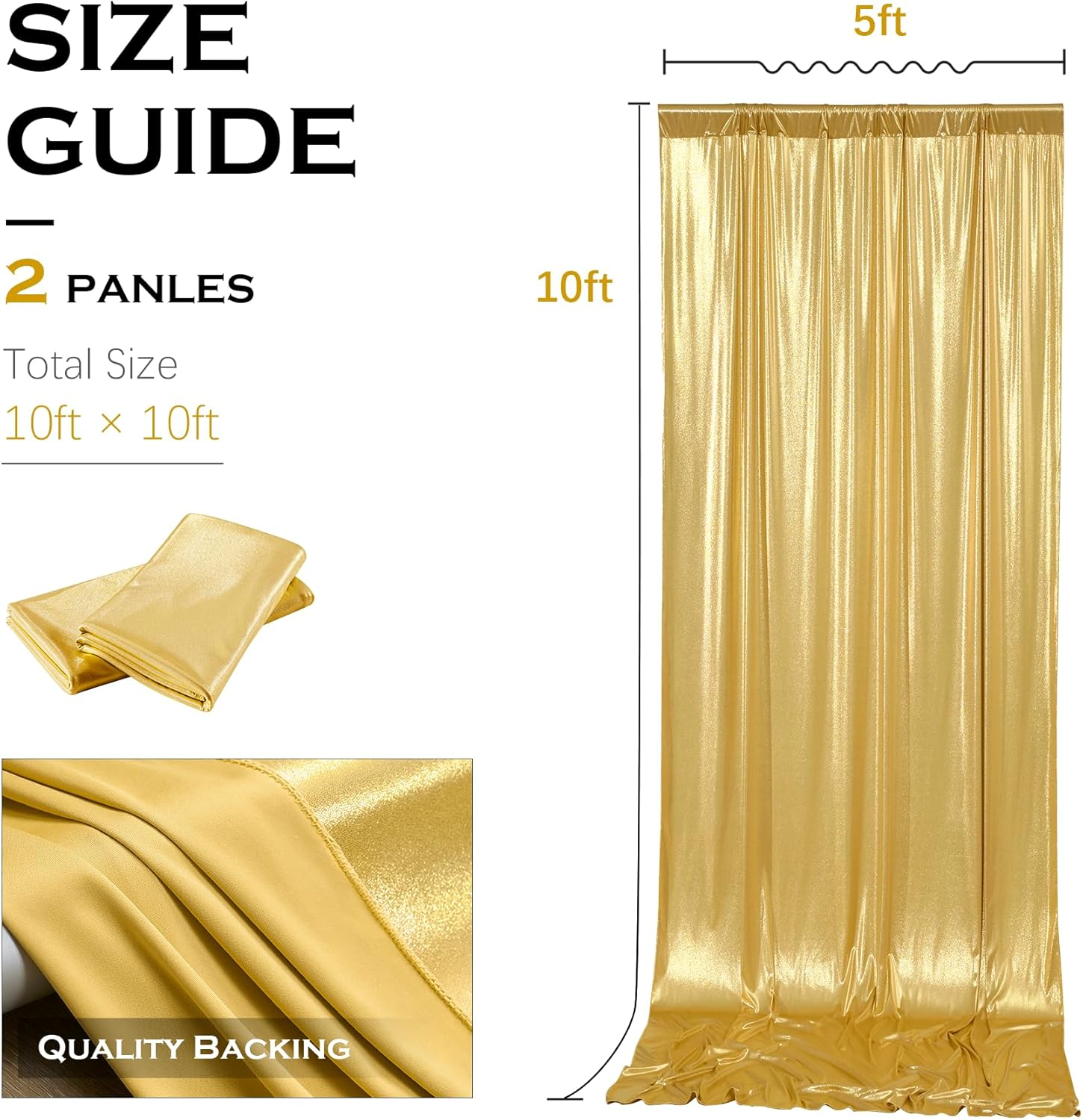 Partyvillage 10X10Ft Gold Sequin Backdrop Curtain -2 Panels 5X10Ft Wrinkle Free Shimmer Back Drop Cloth, Glitter Backdrop Drapes for Photography, Birthday, Wedding, Graduation Background image number 7