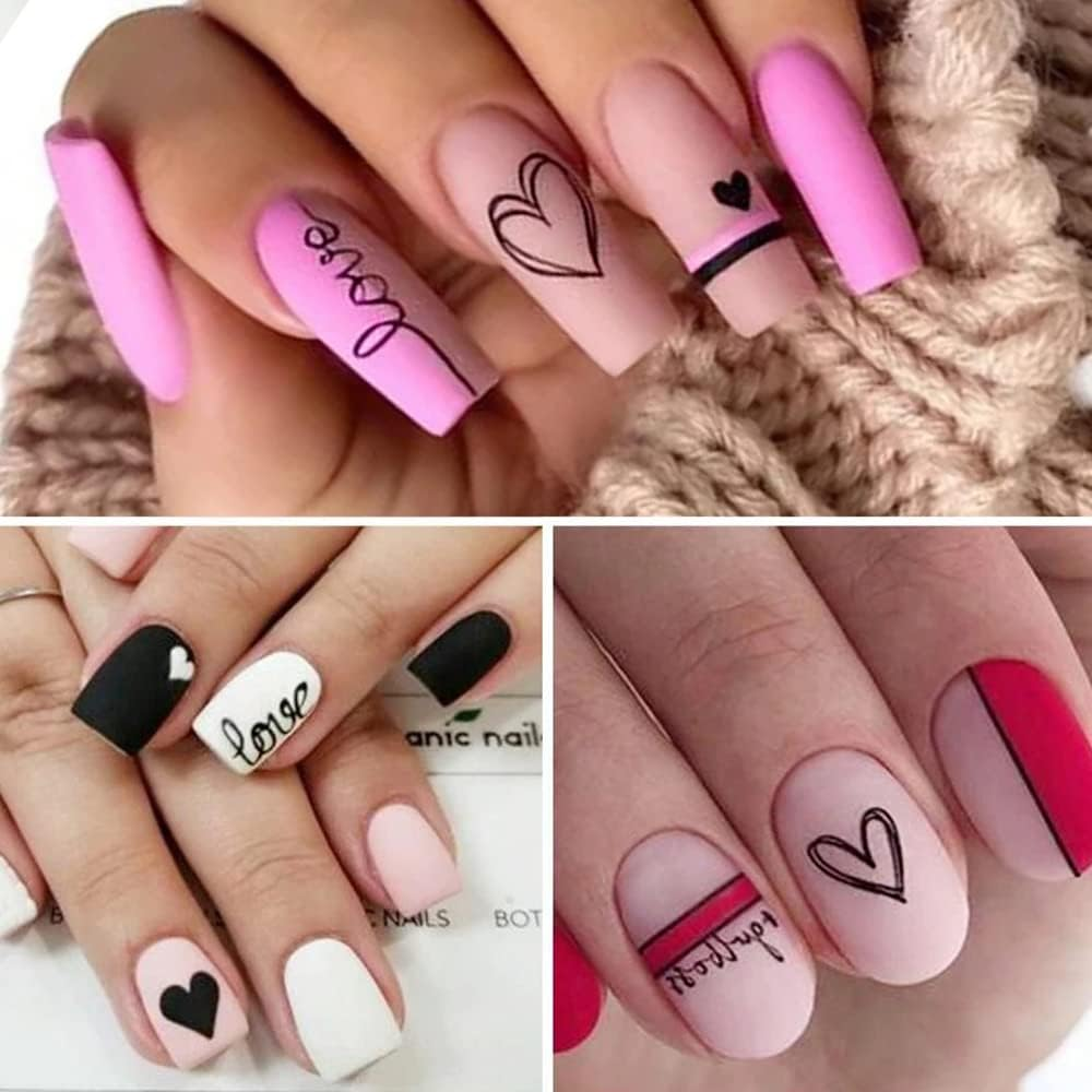 Nail Stickers, Self-Adhesive, Valentine'S Day Nail Sticker, Black Heart Nail Art Sticker, 3D Black Nail Stickers, DIY Manicure Decoration (4 Sheets) image number 4