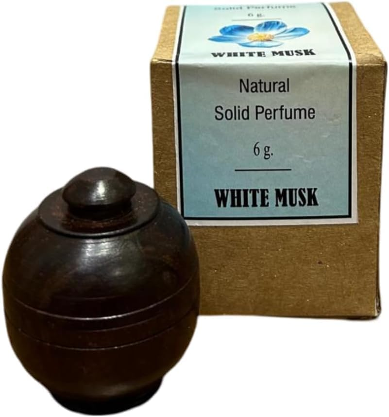 Natural Solid Perfume White Musk Fragrance Long Lasting Fragrance Body Perfume in Wooden Jar for Unisex- 6 Gm, (Pack of 1)