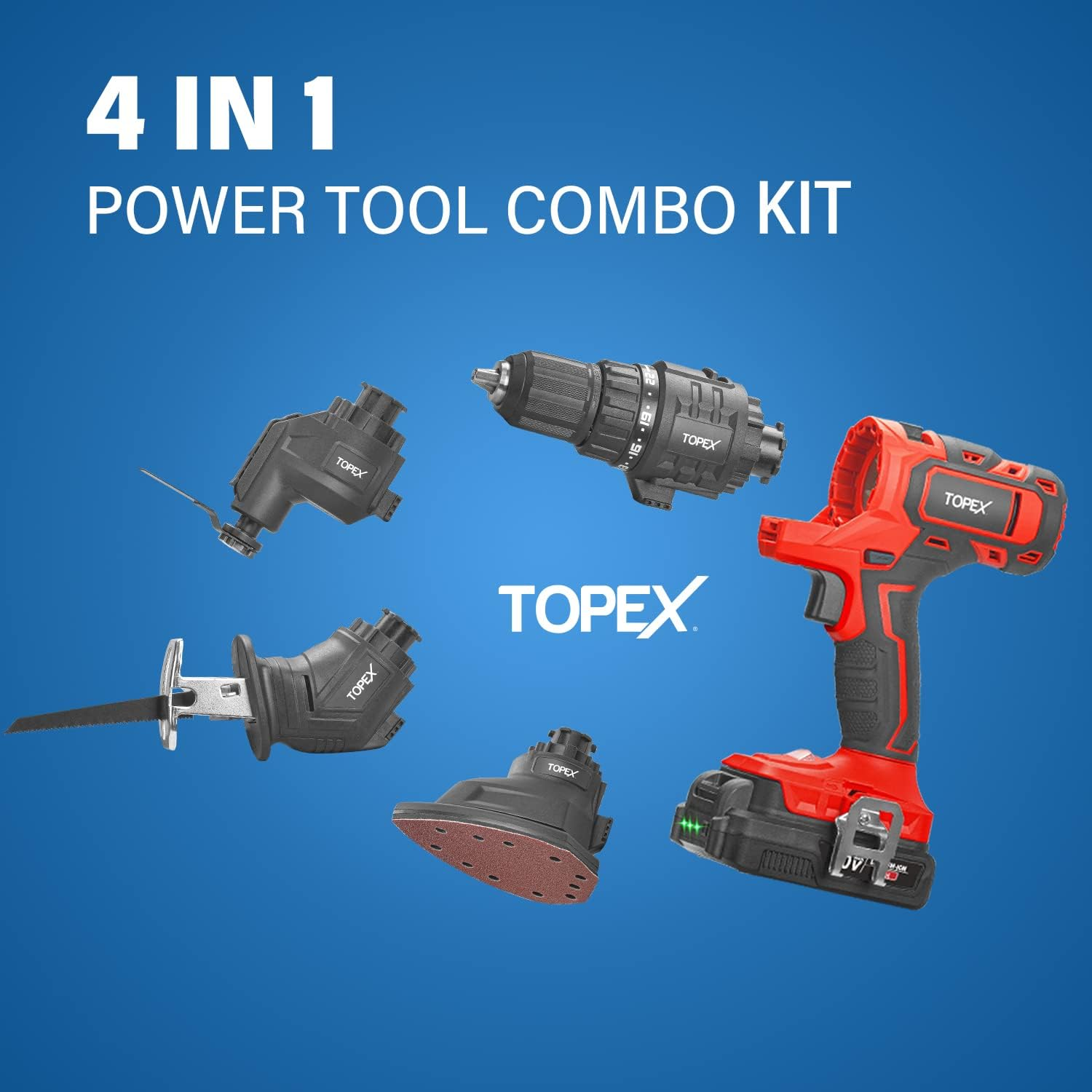 TOPEX 20V 4 IN1 Power Tool Combo Kit, Cordless Drill, Electric Sander, Reciprocating Saw, Oscillating Tool image number 6