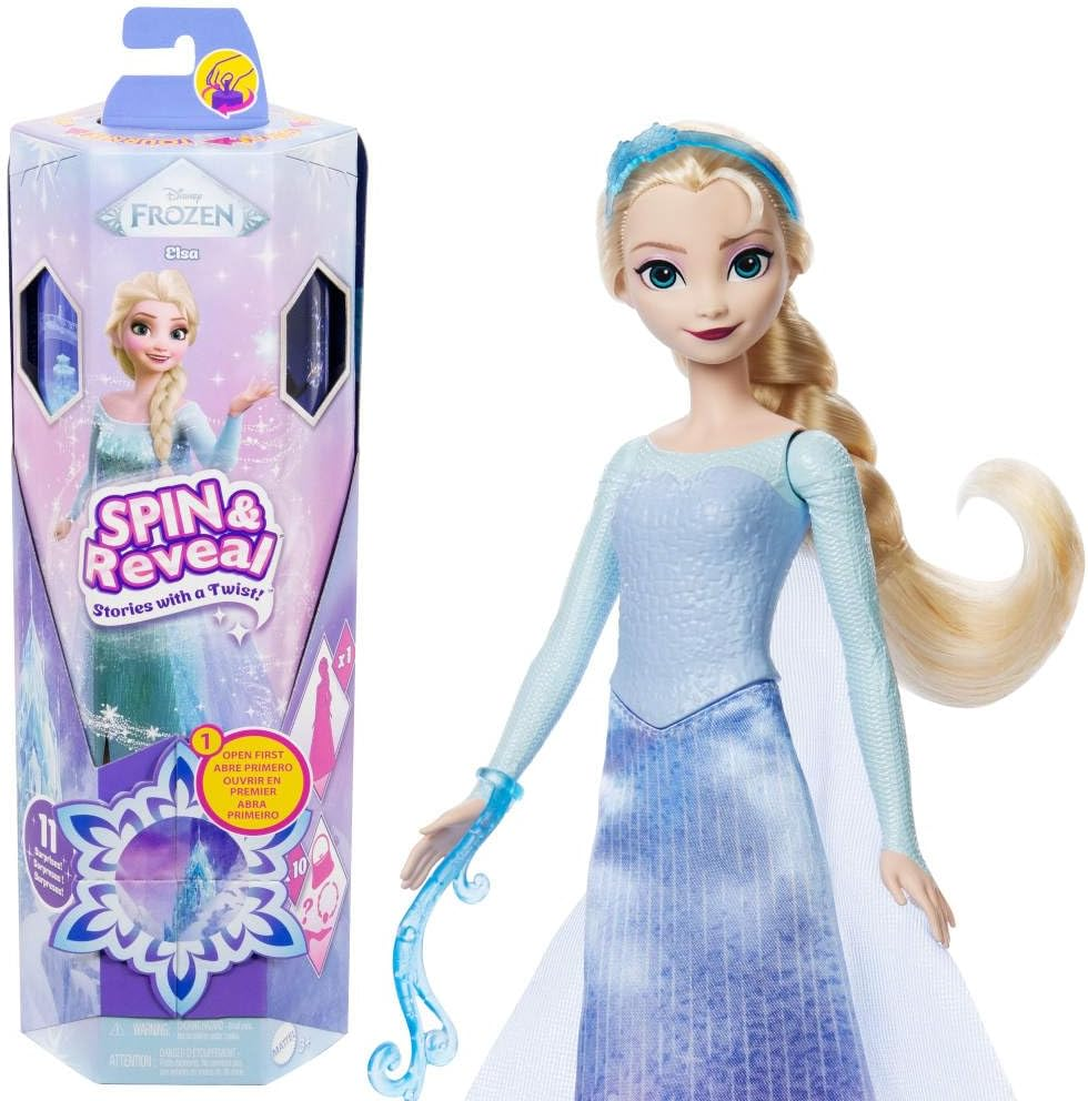 Mattel Disney Frozen Elsa Fashion Doll Set, Spin & Reveal with 11 Surprises Including 5 Accessories, 5 Stickers & Play Scene, Inspired by Disney Movie image number 3