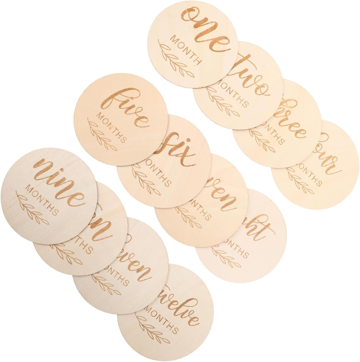 12Pcs Monthly Milestone Wooden Discs Photo Prop Growth Commemorative Cards Photo Cards Newborn Keepsake Plaque for Documentation image number 6