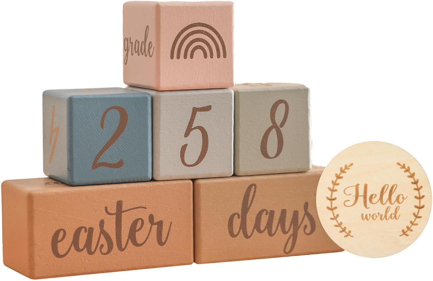 Milestone Blocks Set Age Blocks Decoration Unique Keepsake New Mom Gift Shower Wooden Discs Memories Growing Up, Pink