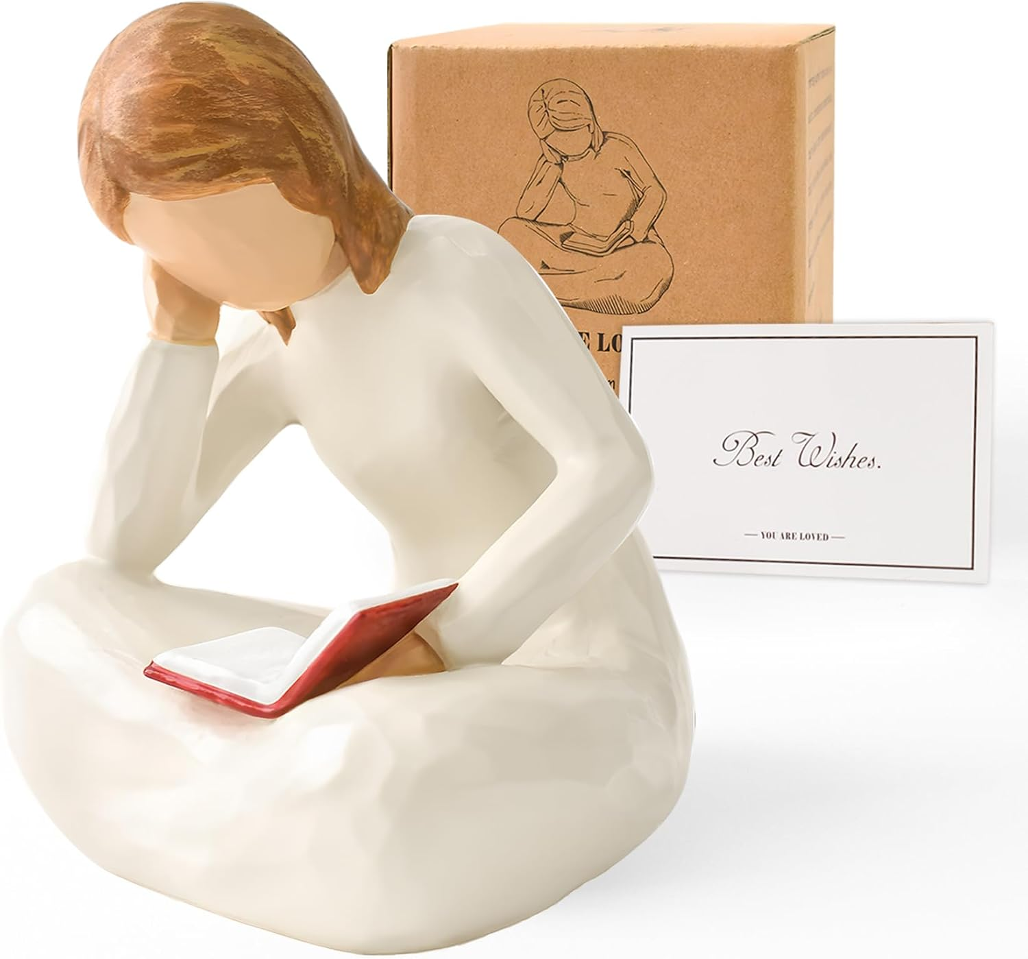 Cuayaes Reading Thinker Statue Book Lover Gifts for Women Readers, Graduates, Students, Teachers, Bookshelf Decor Aesthetic Sculpture Home Decor for Shelves Desk Office Living Room image number 4