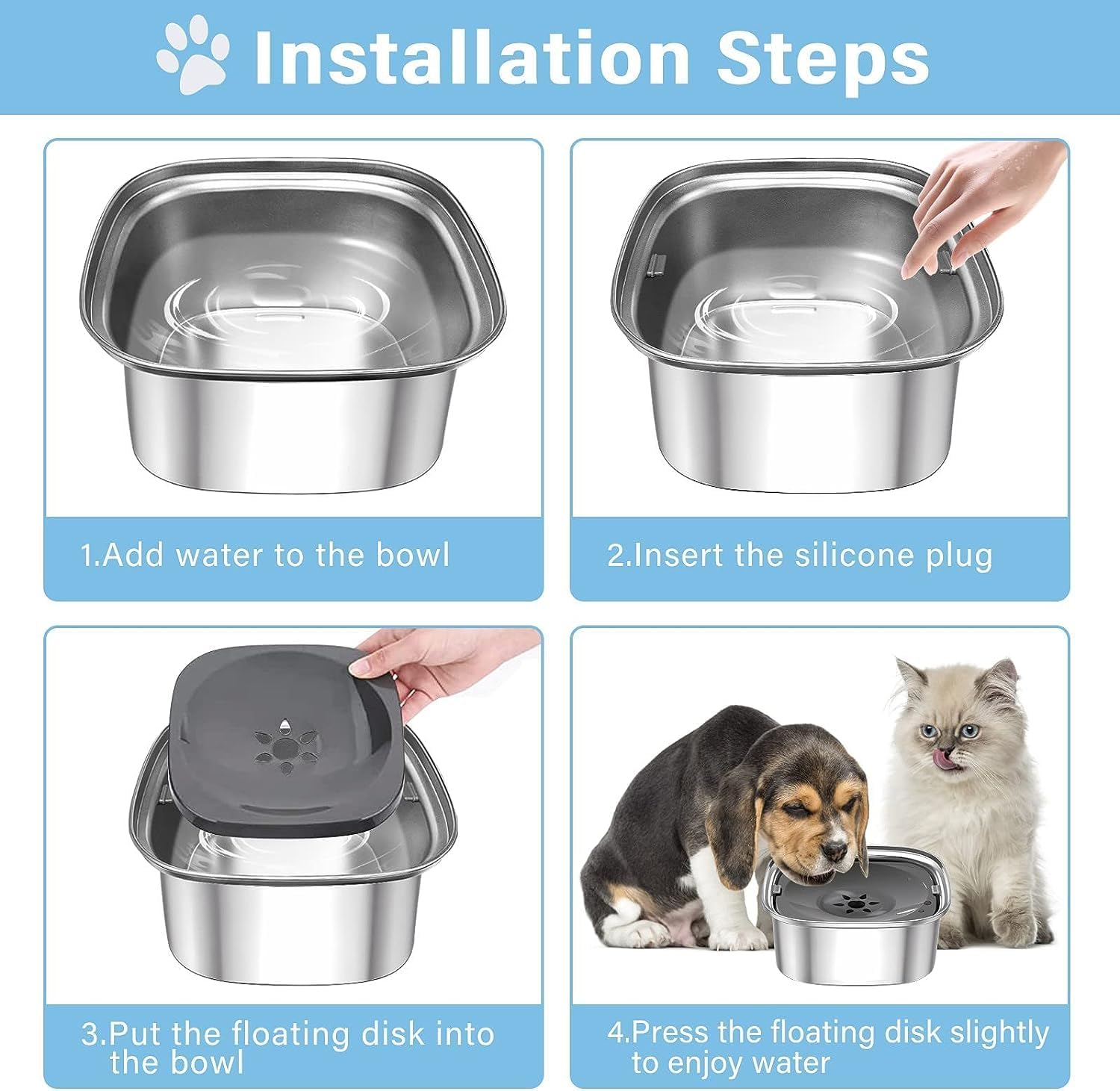 Dog Water Bowl 3L 101Oz Stainless Steel No Spill Dog Bowl Large Capacity Slow Water Feeder, Spill Proof Dog Bowl Pet Water Dispenser Vehicle Carried Slow Drinking Water Bowl for Dogs, Cats (Grey) image number 3