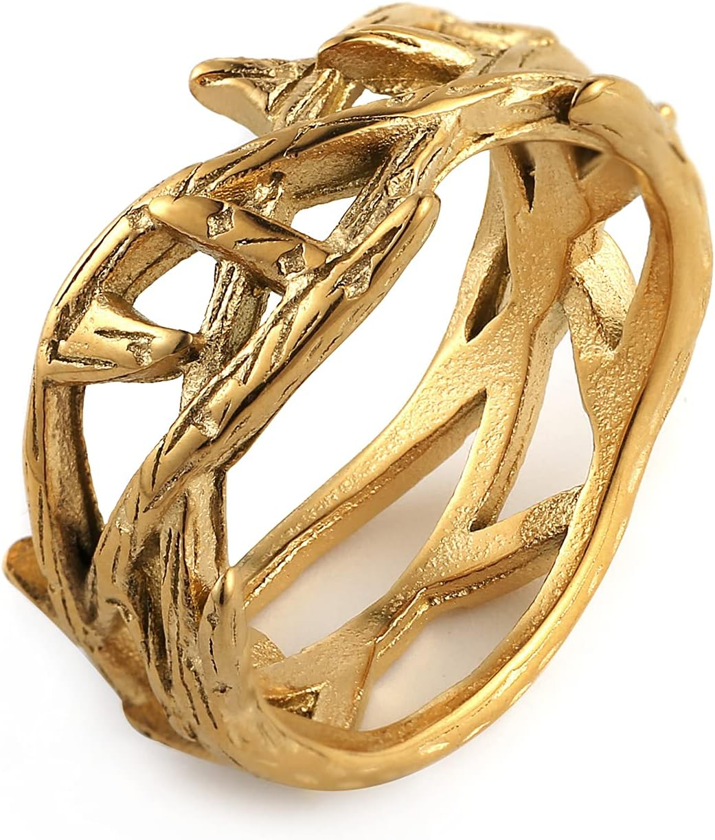 HZMAN Jesus Crown of Thorns Ring for Men Gothic Stainless Steel Ring Jewelry Gift