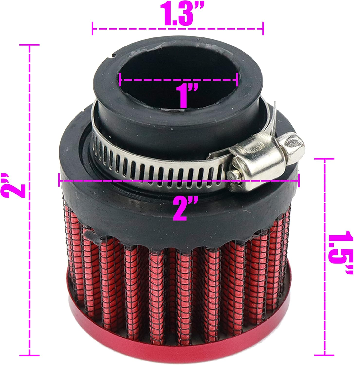 Modengzhe 24Mm Inlet Air Filter Replacement 21-38Mm Hose Clamp Cylindrical Air Mesh for Car Motorcycle ATV Cold Air Intake Modification (Red) image number 6