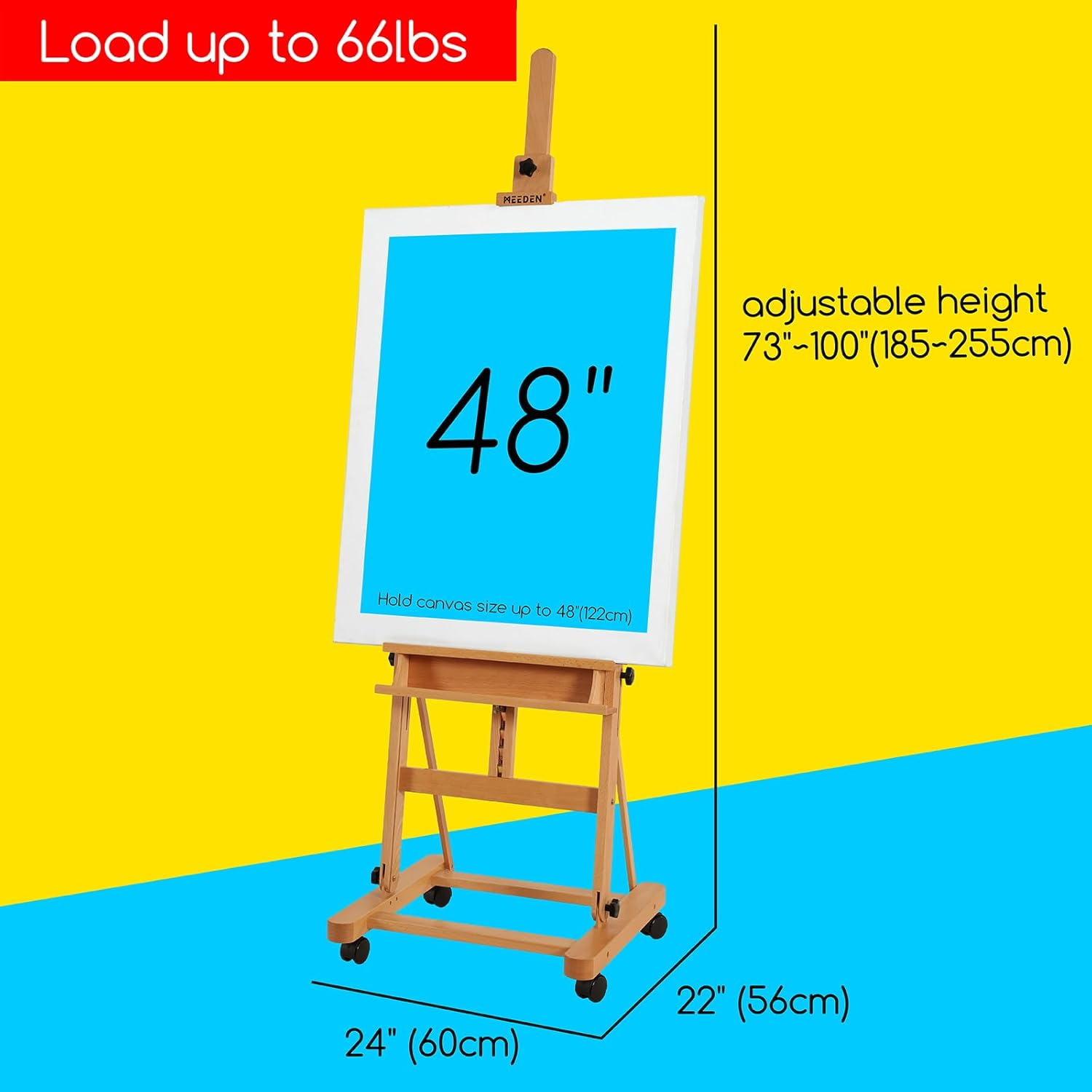 MEEDEN Large Studio H-Frame Easel - Solid Beech Wood Artist Easel Adjustable Movable Tilting Easel, Floor Painting Easel Stand, Holds Canvas Art up to 48" image number 6