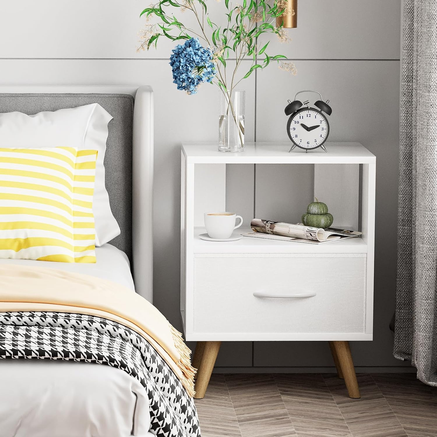 Aboxoo Night Stand, White Kids Nightstand with Drawer, Nursery Side Table with Open Storage, 2-Tier Modern End Table, Bedside Table for Small Space, Living Room, Bedroom image number 1