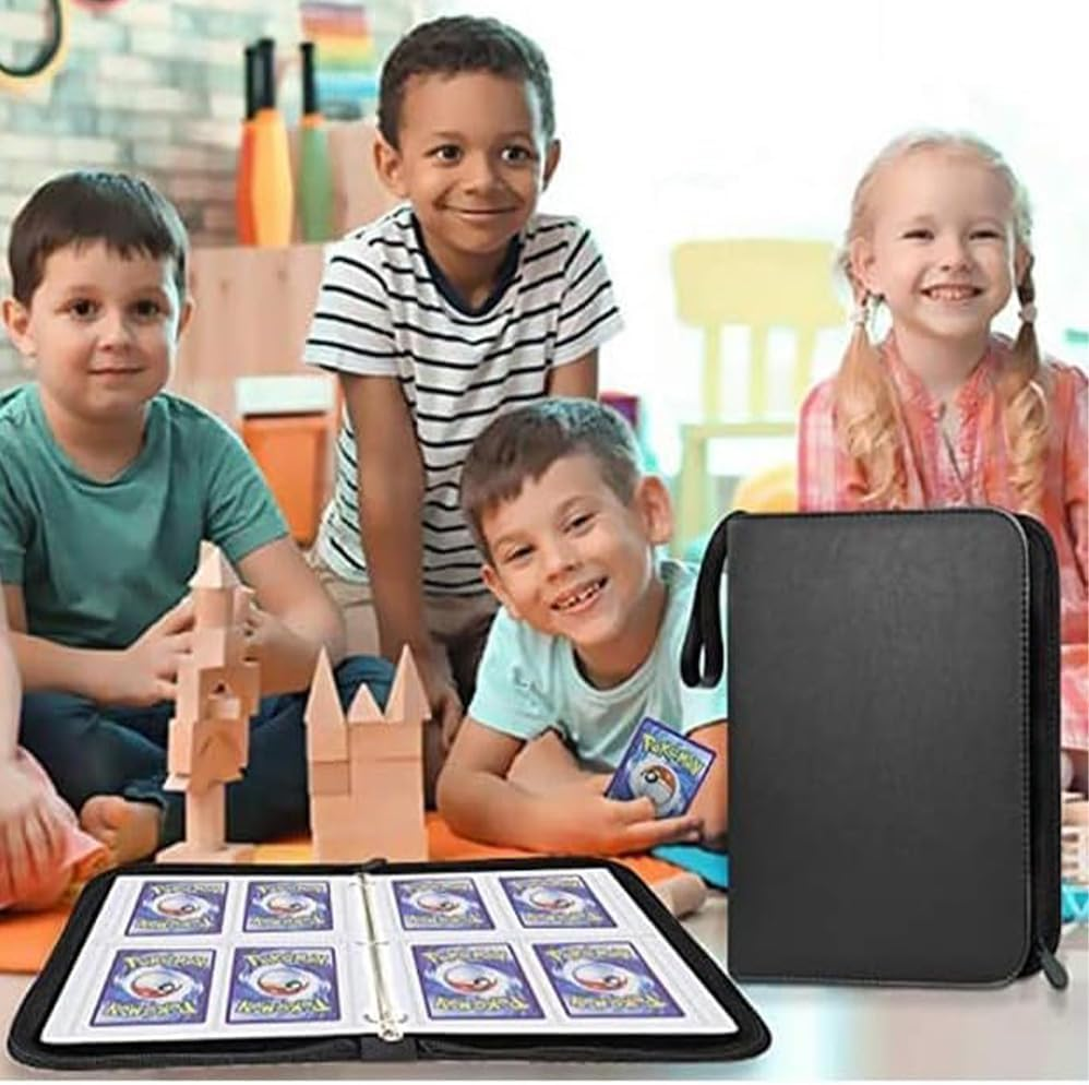 Betterlifewj 2Pcs Trading Card Binder with 4 Pockets, 400 Pocket Pocket Pocket Card Holder, Pocket Monster Card with Zipper, 50 Slide Card Holder (Black, Green) image number 6