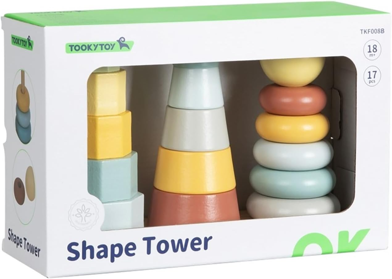 Tooky Toy TKF008B My Forest Friends Shape Tower: Quality Wooden Shape Sorter for Ages 18 Months+
