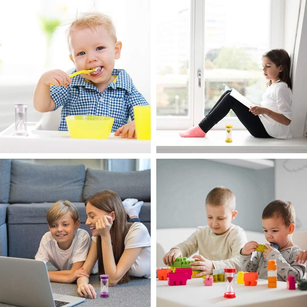 EMDMAK Sand Timer, Acrylic Hourglass Colorful Sandglass Timer 1 Min/2 Mins/3 Mins/5 Mins/10 Mins/15 Mins Sand Clock Timer for Games Classroom Home Office(Pack of 6) image number 1