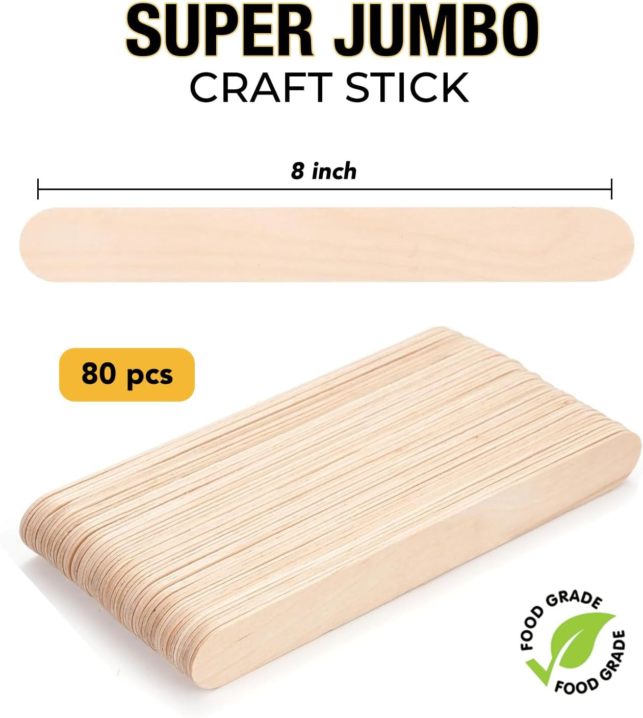 50 Piece 8" Super Large Jumbo Wooden Craft Sticks (8" X 1"), Premium Natural Organic Wood for Waxing, Craft Project, Tongue Depressor, Popsicle, Ice Cream Stick,Woodcraft, Paint Stirrer and Art - Apremont (50, 8 Inches) image number 3