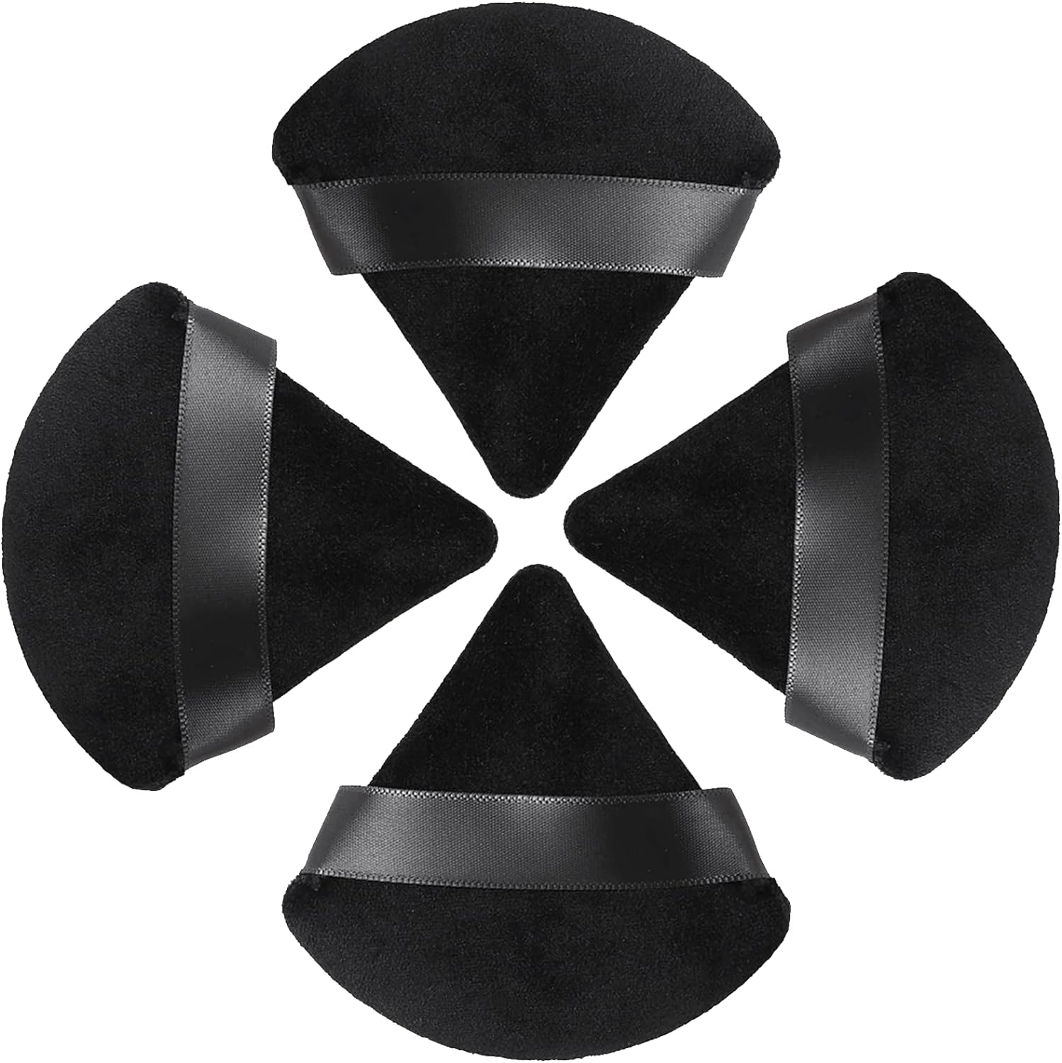 HEYMKGO Powder Puff, 4Pcs Triangle Powder Puffs for Pressed Powder, Velvet Setting Makeup Puff Powder Sponge with Strap, Reusable Wet Dry Dual-Use Face Make up Cosmetics Cleansing Beauty Make-Up Puff