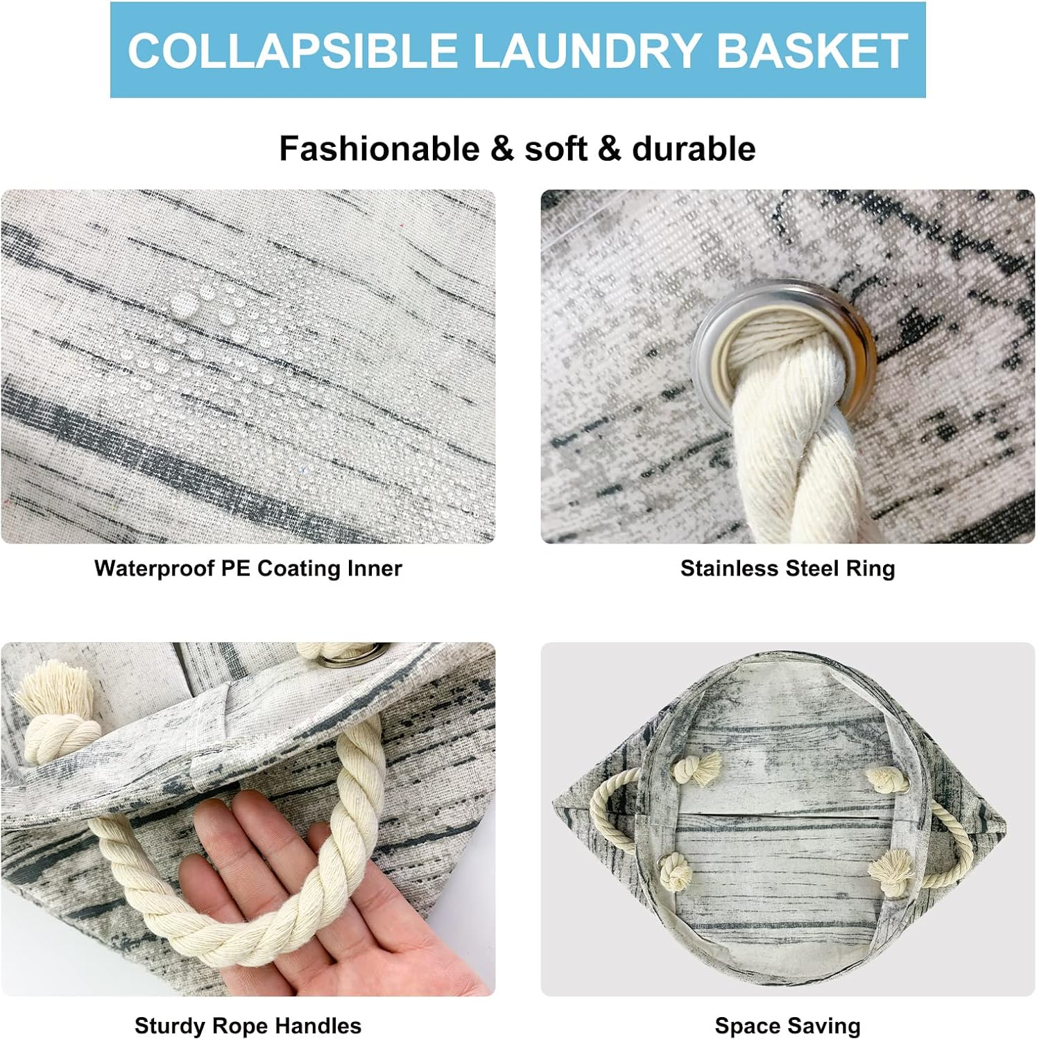 Mziart Unique Tree Stump Large Laundry Basket Bag with Rope Handles, Collapsible Wood Grain Waterproof Laundry Hamper Stylish Storage Basket Bin Organizer for Toys Clothes Kids Bedroom Nursery